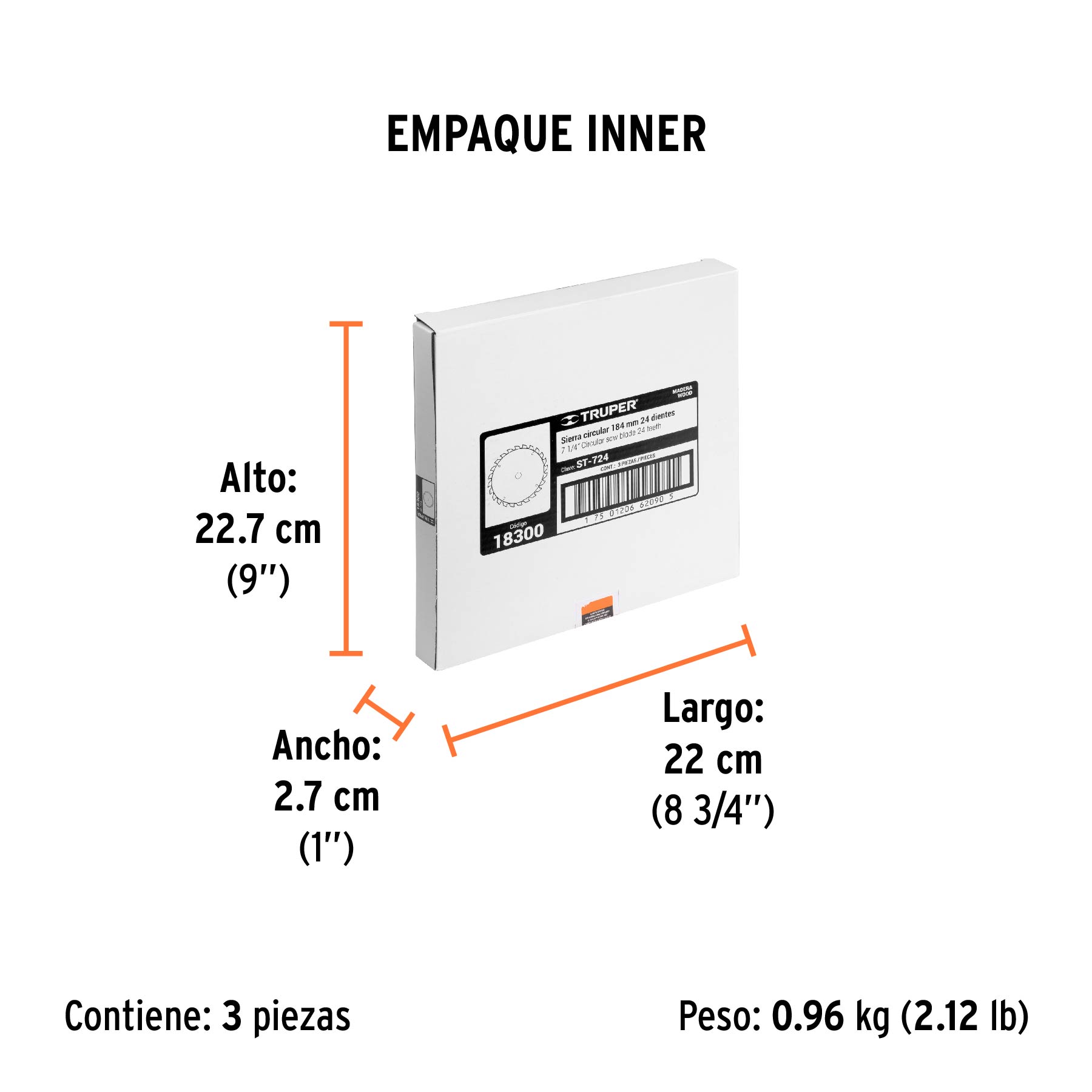Disco sierra 7- 1/4" para madera, 24 dientes centro 5/8" TRUPER