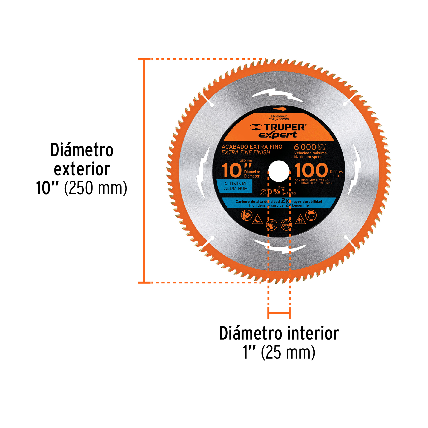 Disco sierra 10" p/aluminio, 100 dientes centro 5/8", EXPERT TRUPER
