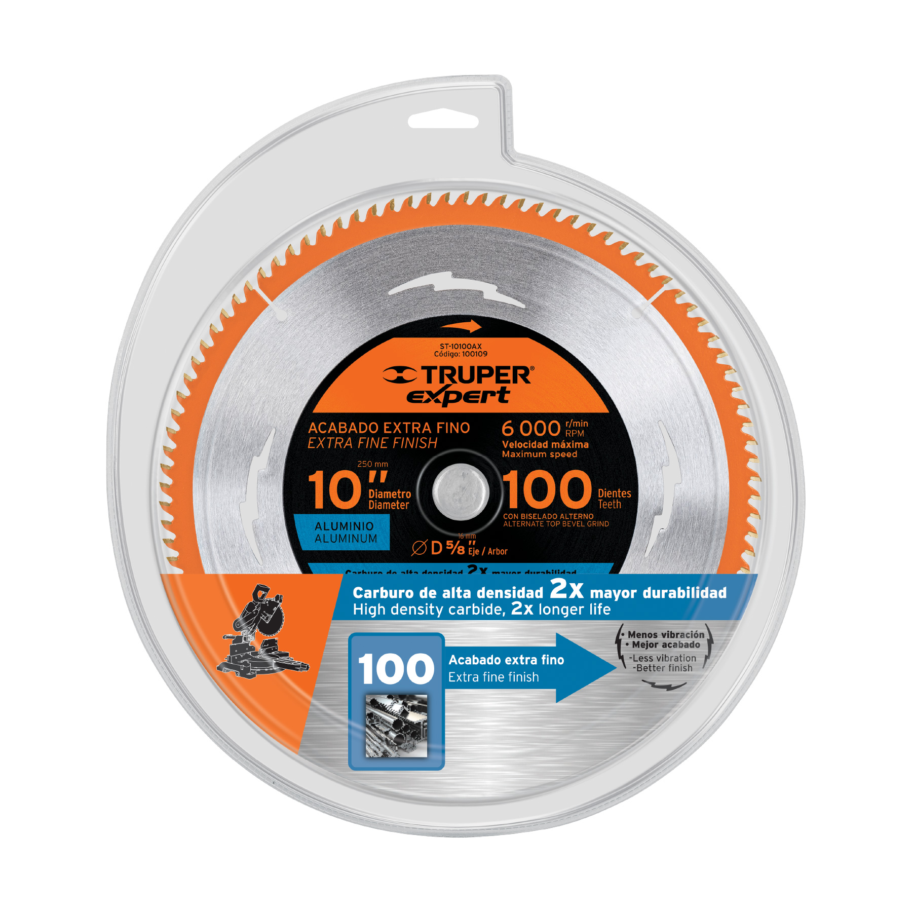 Disco sierra 10" p/aluminio, 100 dientes centro 5/8", EXPERT TRUPER