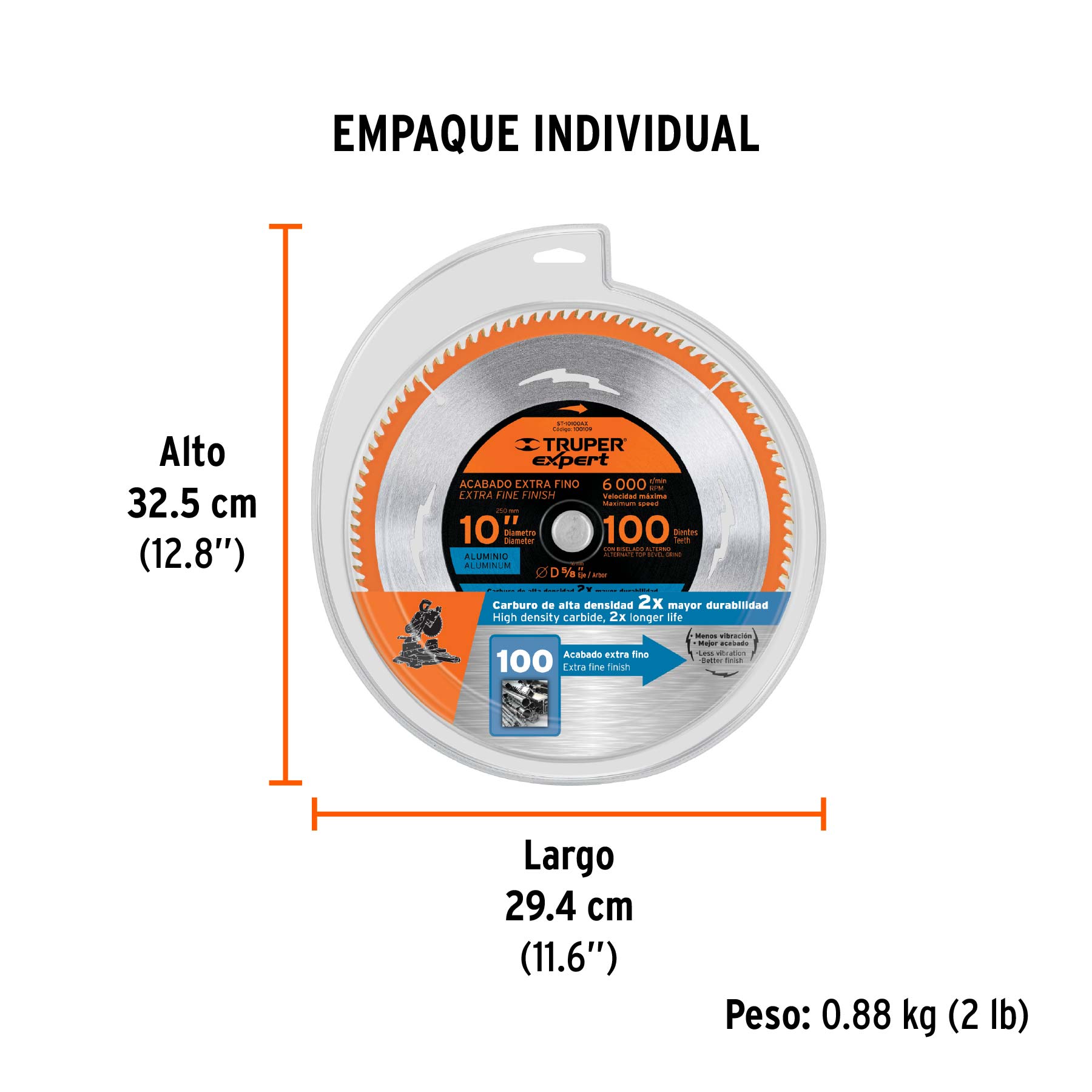 Disco sierra 10" p/aluminio, 100 dientes centro 5/8", EXPERT TRUPER