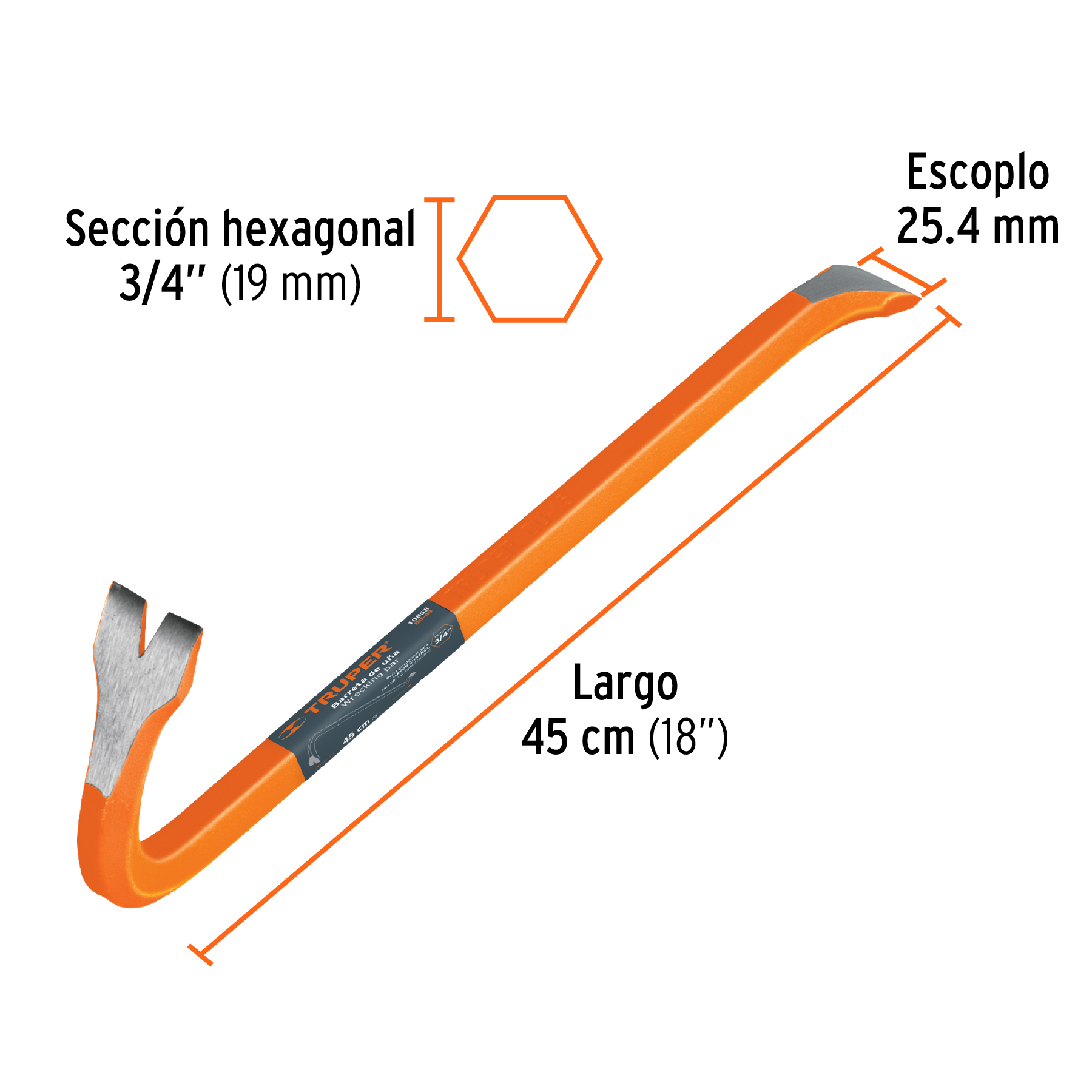 Barreta de uña de 3/4" x 45 cm, TRUPER TRUPER