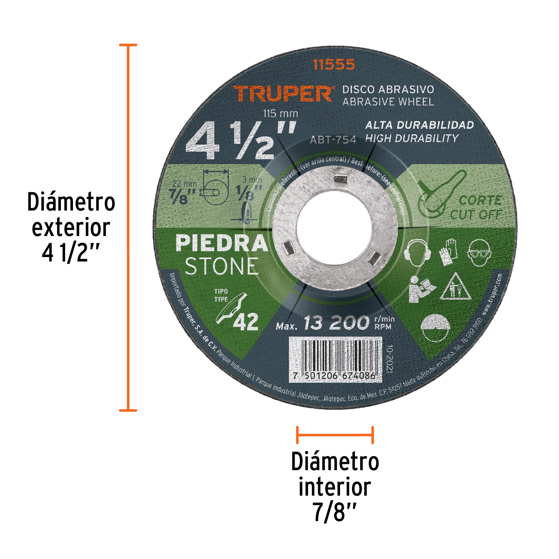 Disco Tipo 42 de 4-1/2" x 3.2 mm para corte de piedra TRUPER