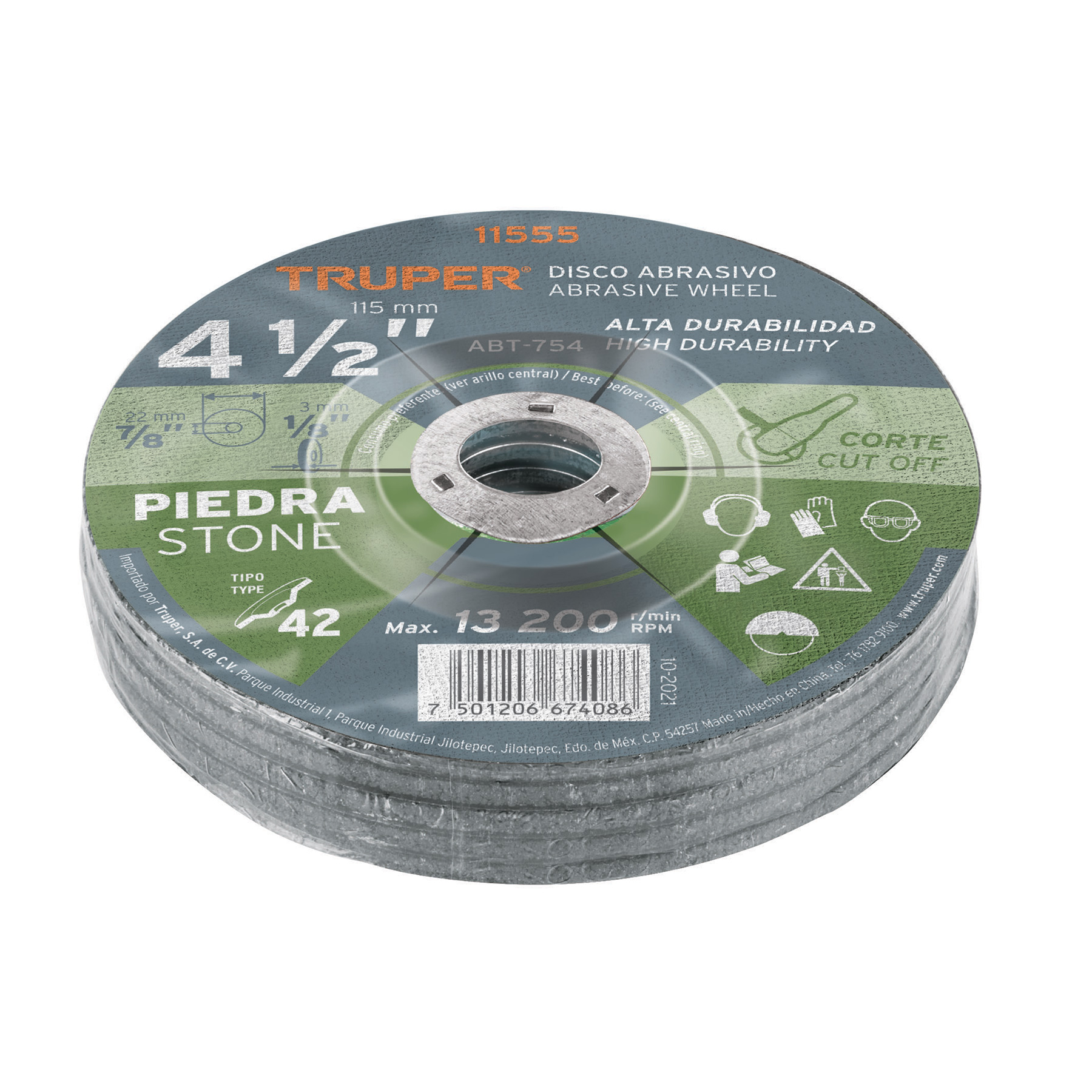 Disco Tipo 42 de 4-1/2" x 3.2 mm para corte de piedra TRUPER