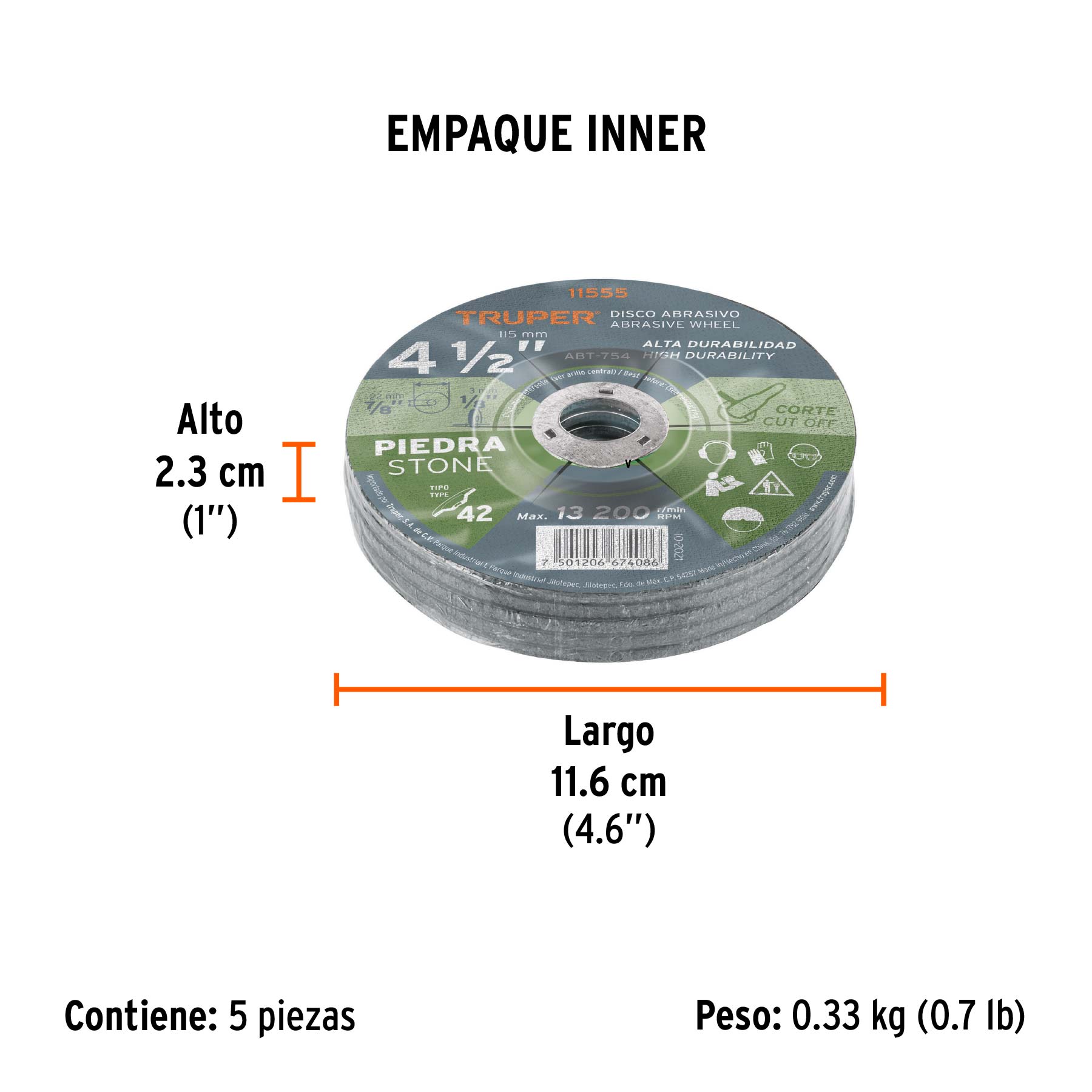Disco Tipo 42 de 4-1/2" x 3.2 mm para corte de piedra TRUPER