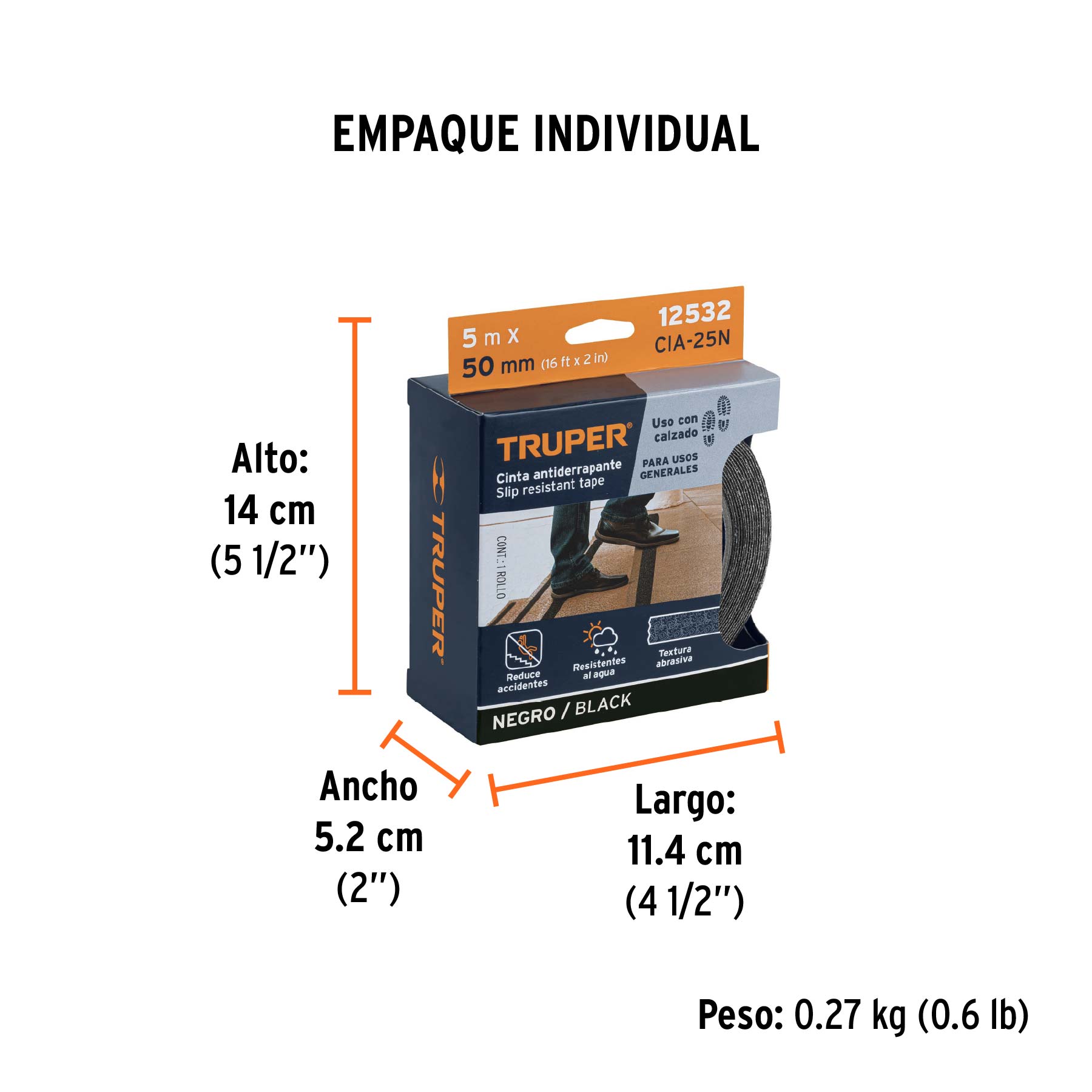 Rollo de 5 m de cinta antiderrapante negra 50mm con abrasivo TRUPER