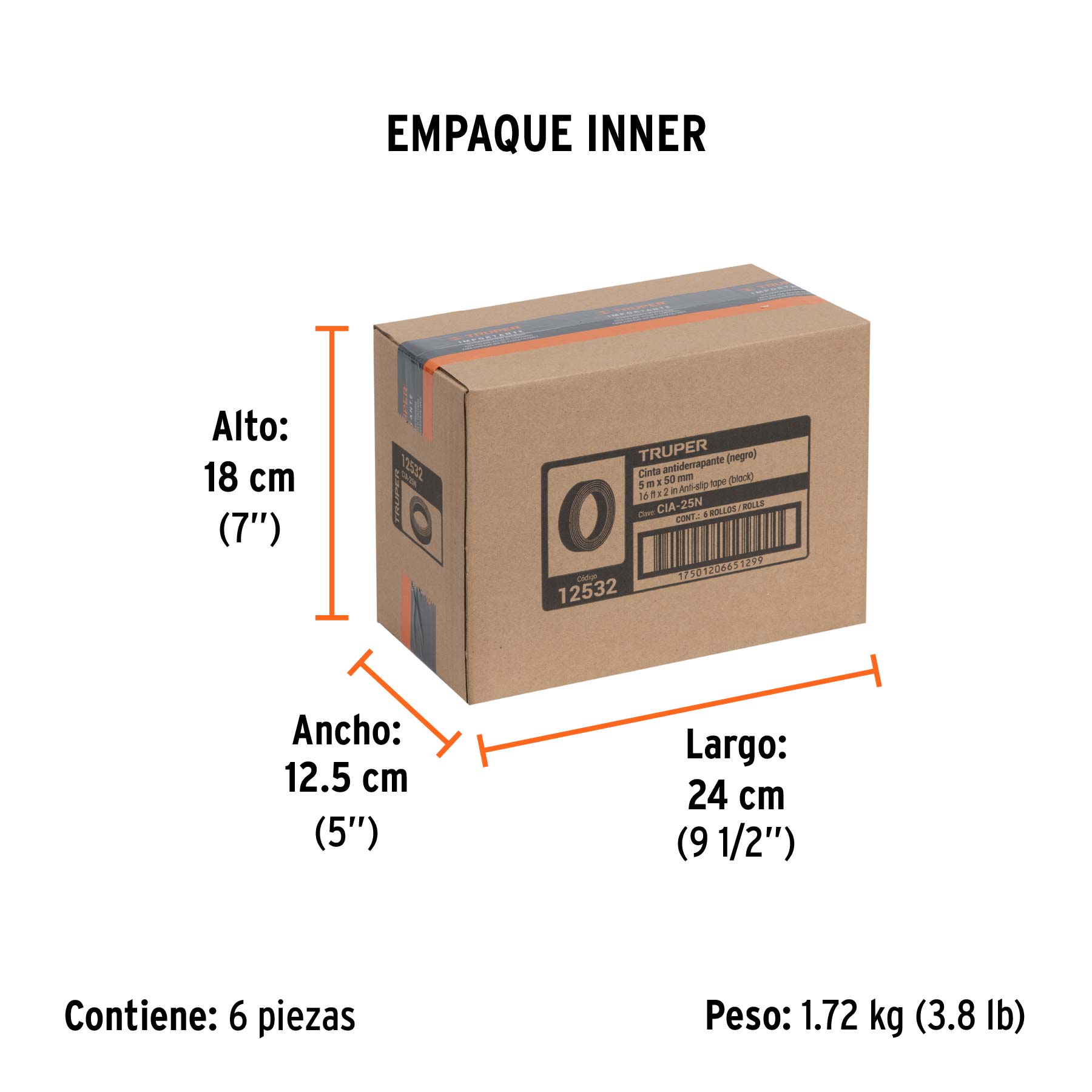 Rollo de 5 m de cinta antiderrapante negra 50mm con abrasivo TRUPER