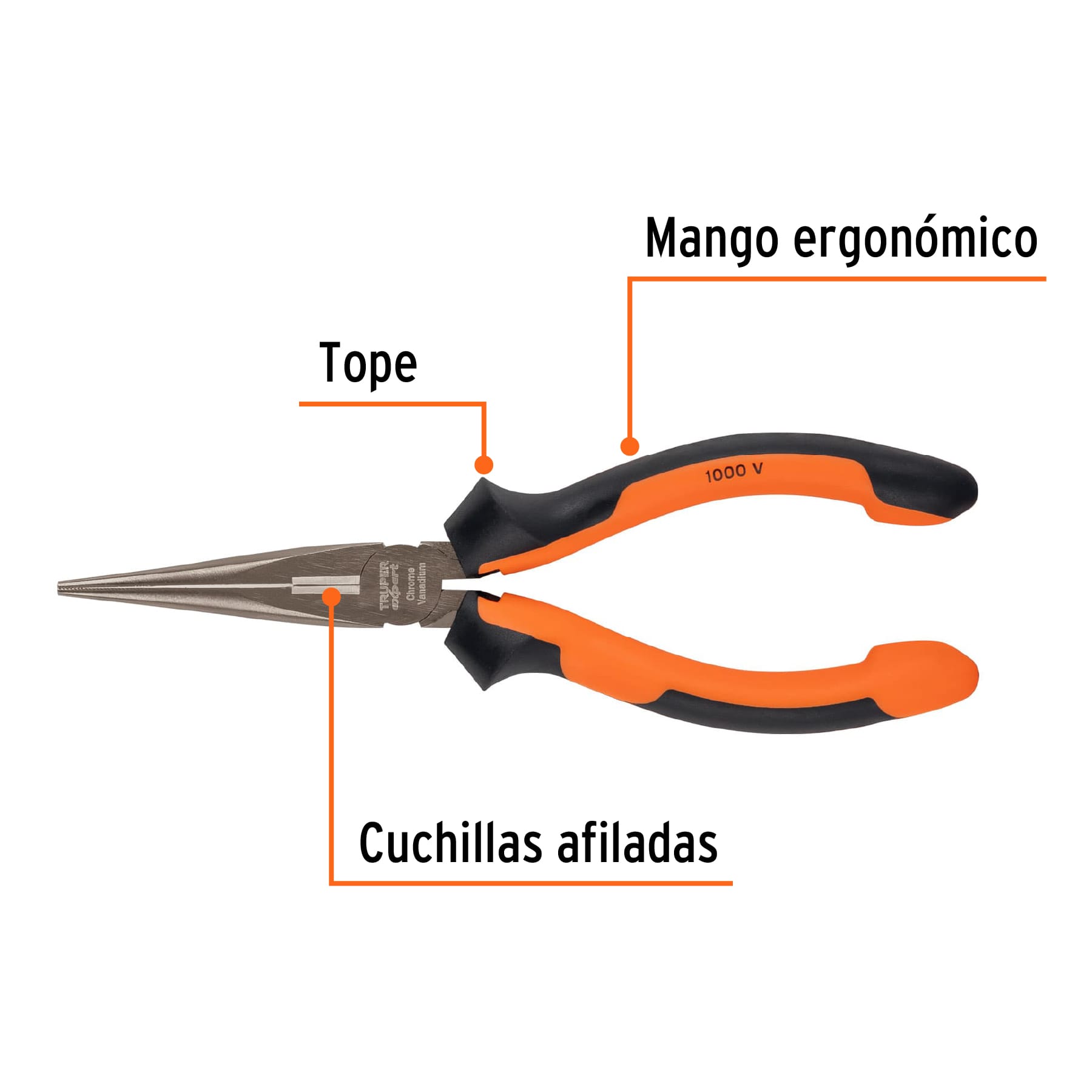 Pinza punta y corte 7" mango Comfort Grip, TRUPER EXPERT TRUPER