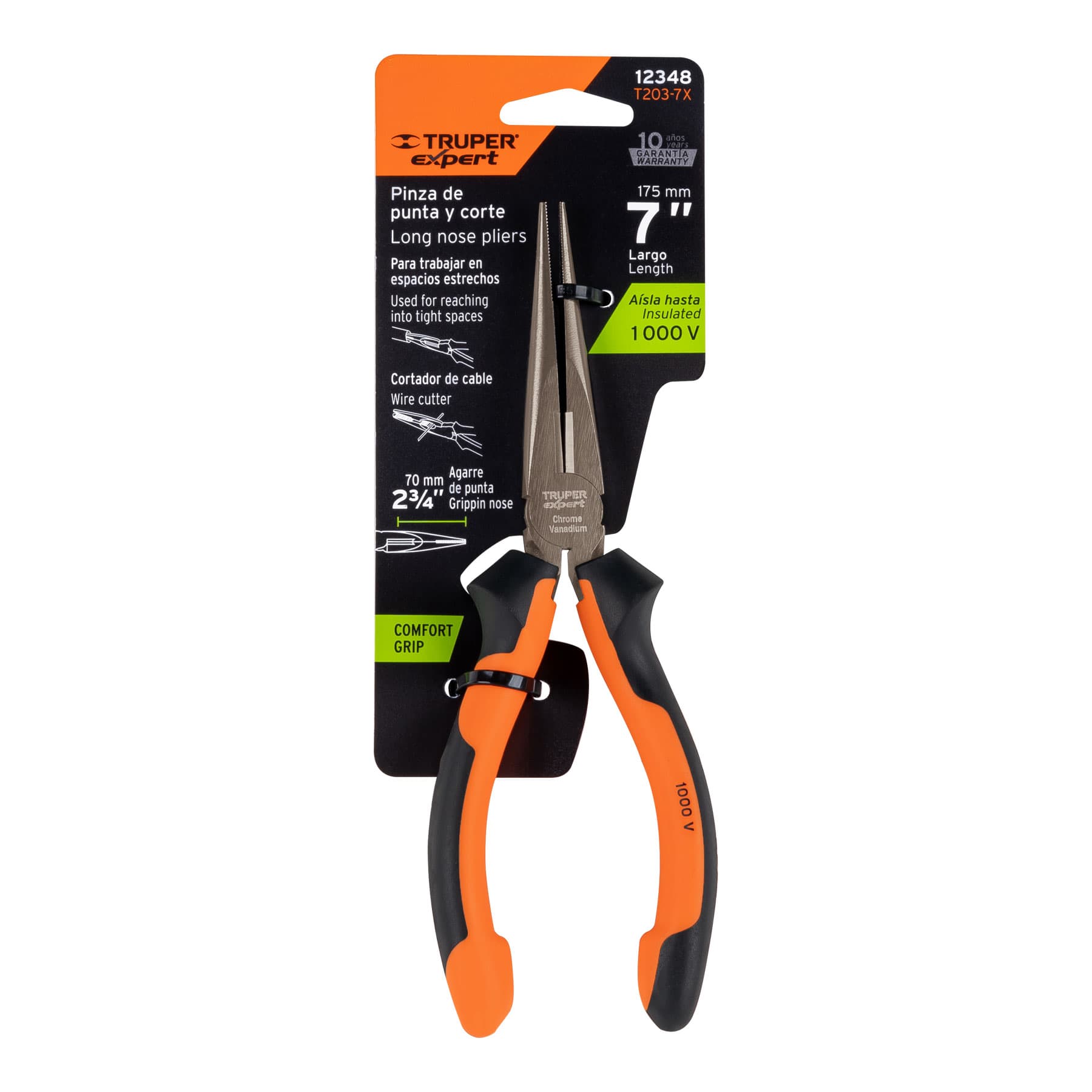 Pinza punta y corte 7" mango Comfort Grip, TRUPER EXPERT TRUPER