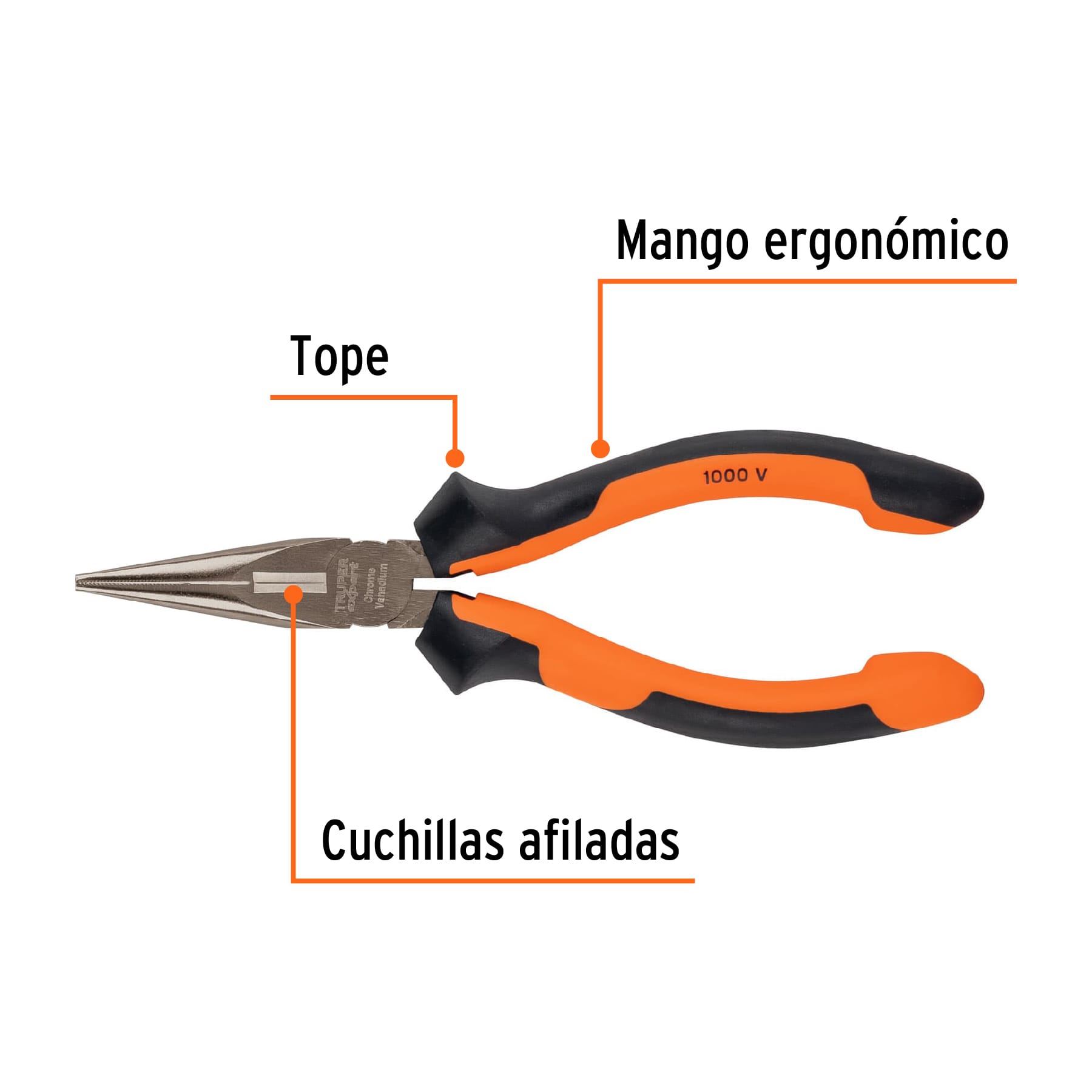 Pinza punta y corte 6" mango Comfort Grip, TRUPER EXPERT TRUPER