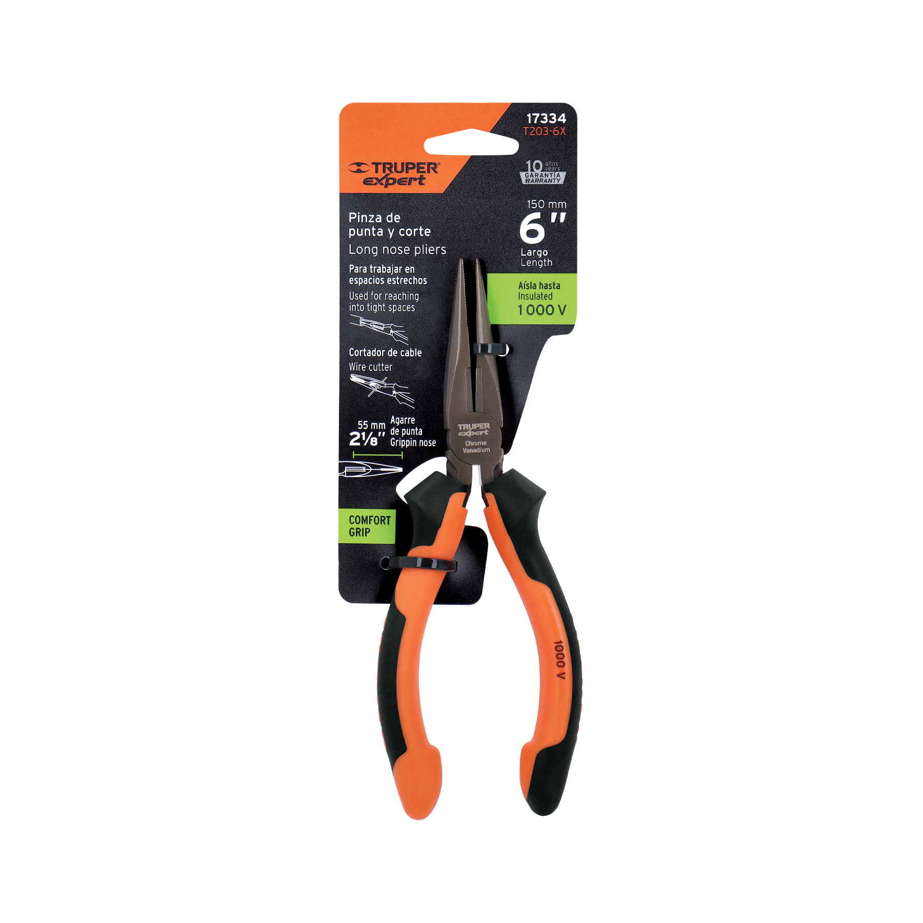 Pinza punta y corte 6" mango Comfort Grip, TRUPER EXPERT TRUPER