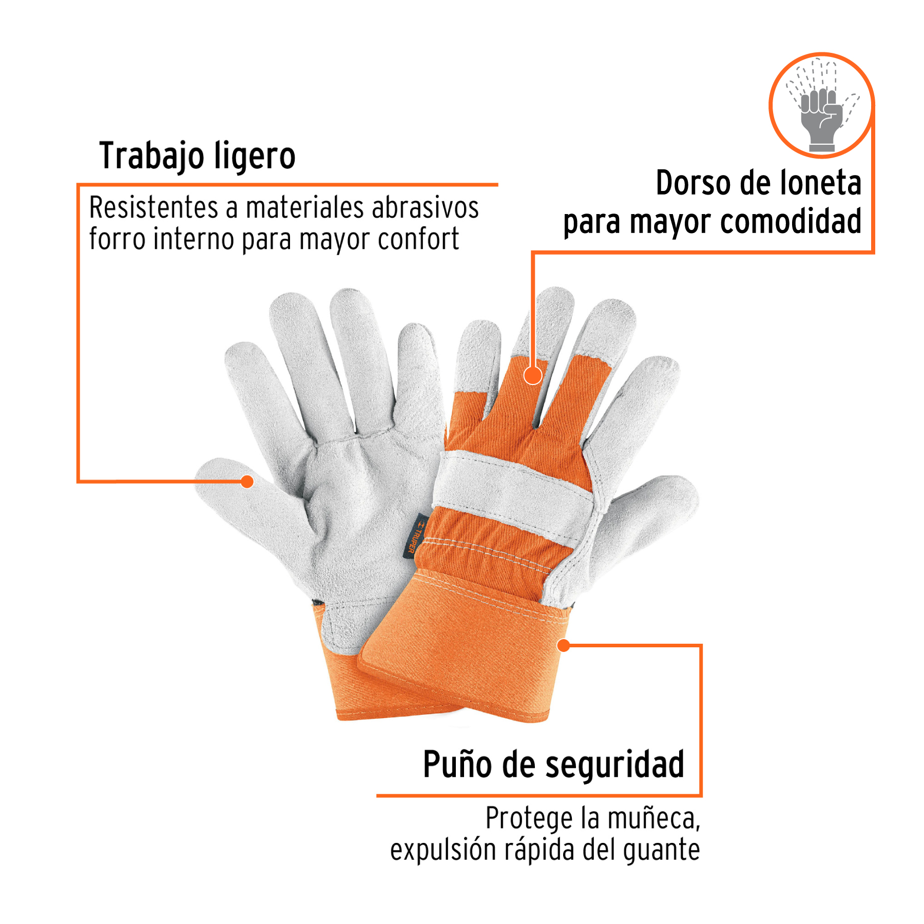 Guantes de carnaza y loneta, unitalla, TRUPER TRUPER