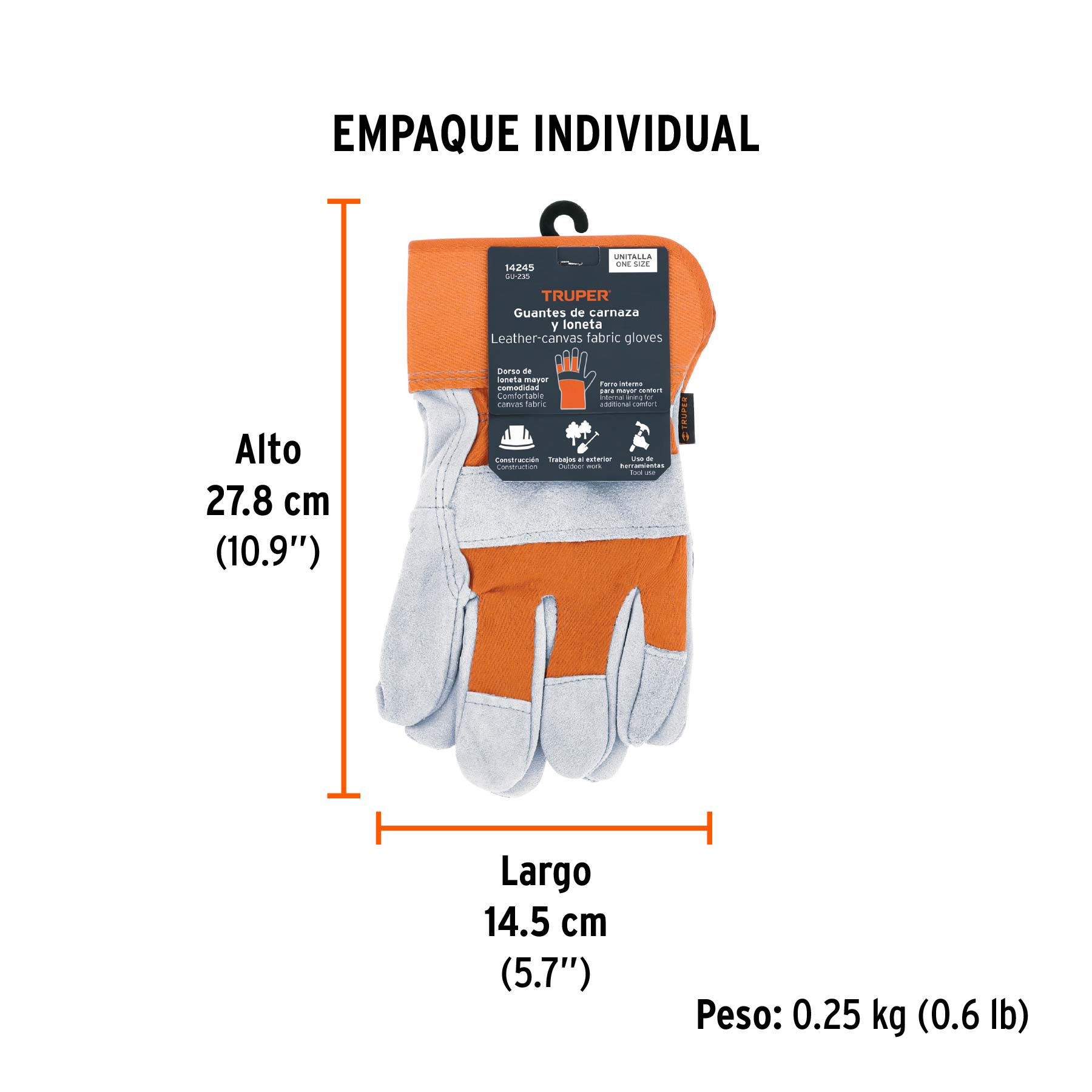 Guantes de carnaza y loneta, unitalla, TRUPER TRUPER