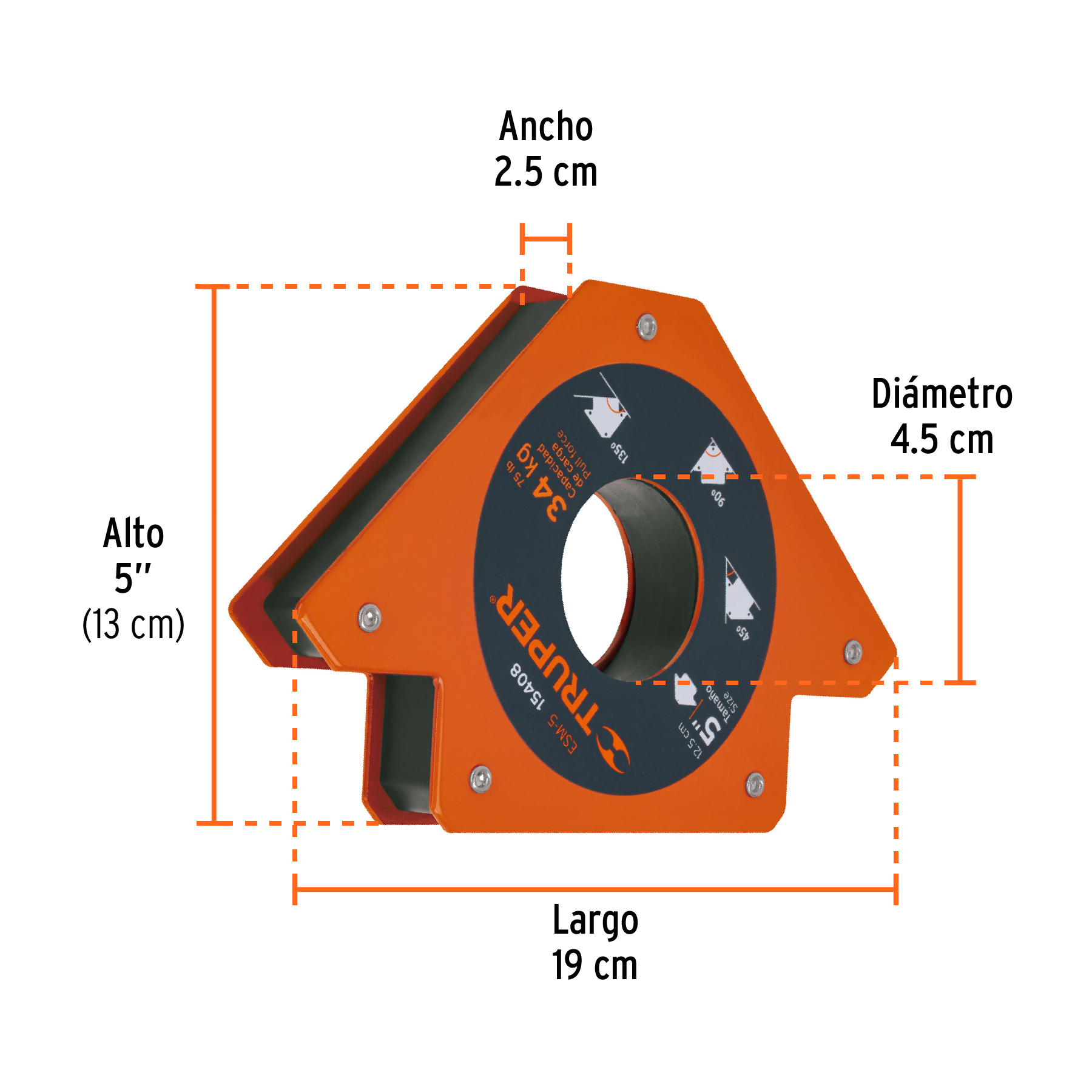 Escuadra magnética para soldar de 5", carga 34 kg, TRUPER TRUPER