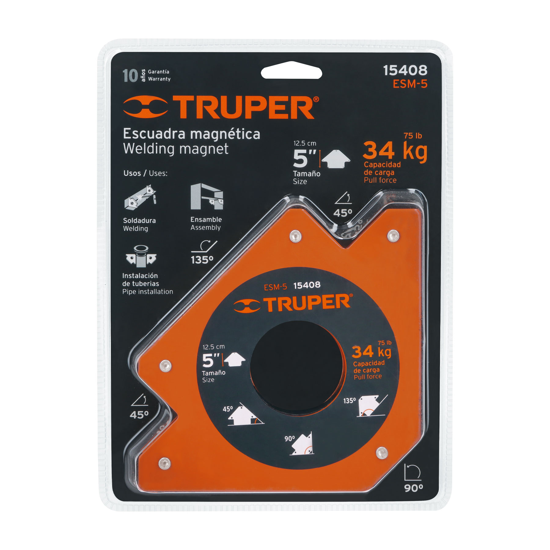 Escuadra magnética para soldar de 5", carga 34 kg, TRUPER TRUPER