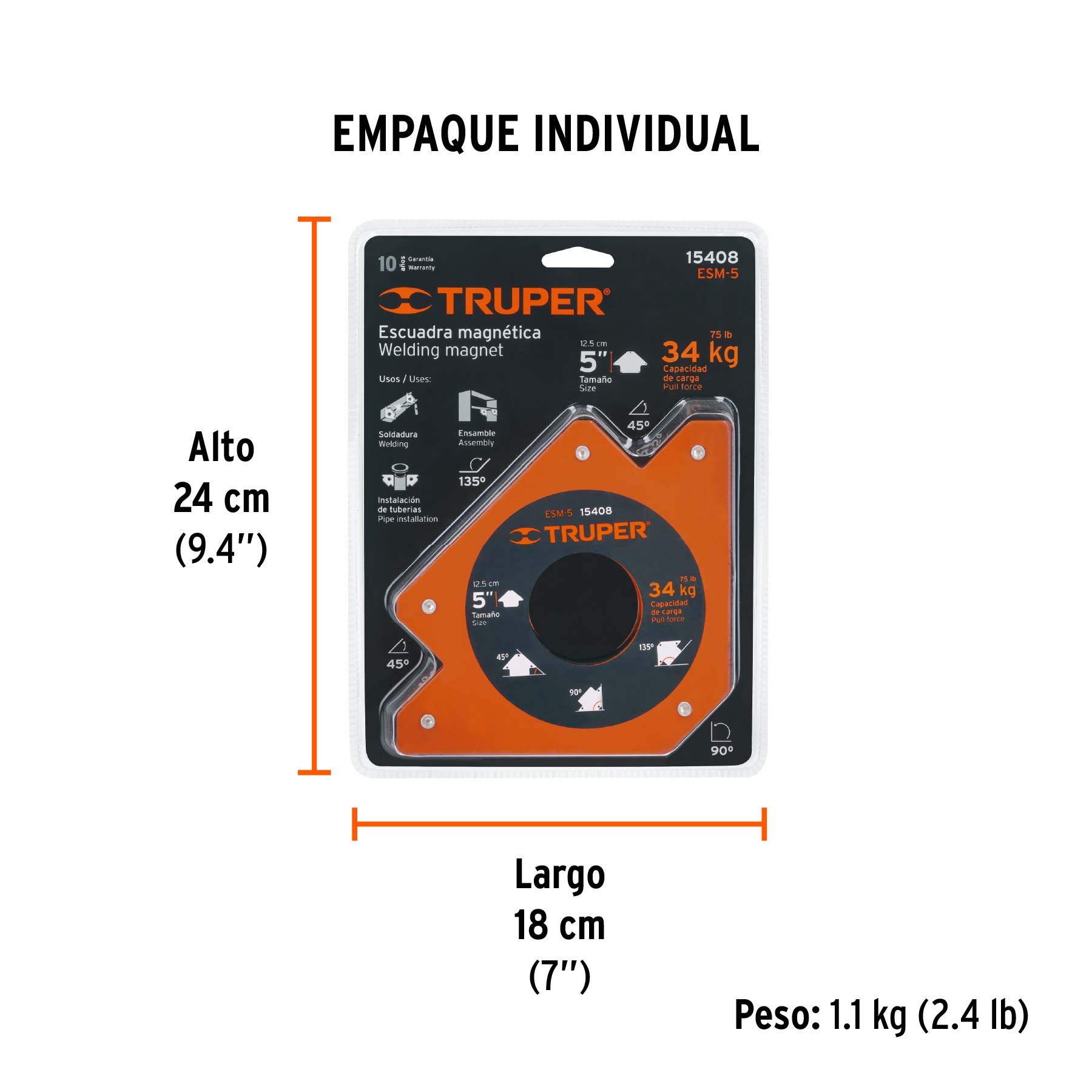Escuadra magnética para soldar de 5", carga 34 kg, TRUPER TRUPER