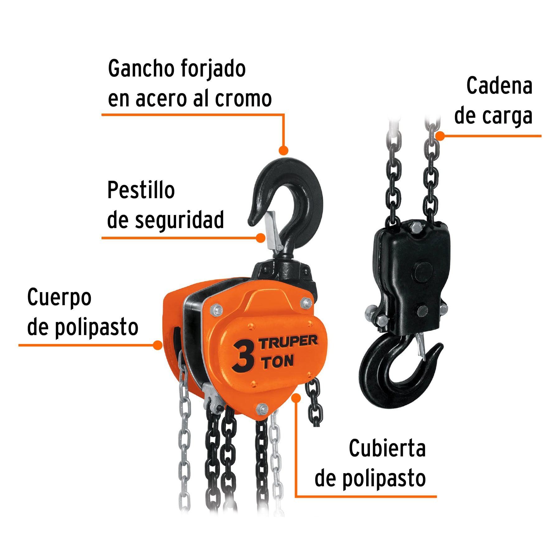 Polipasto de cadena, 3 toneladas, TRUPER TRUPER