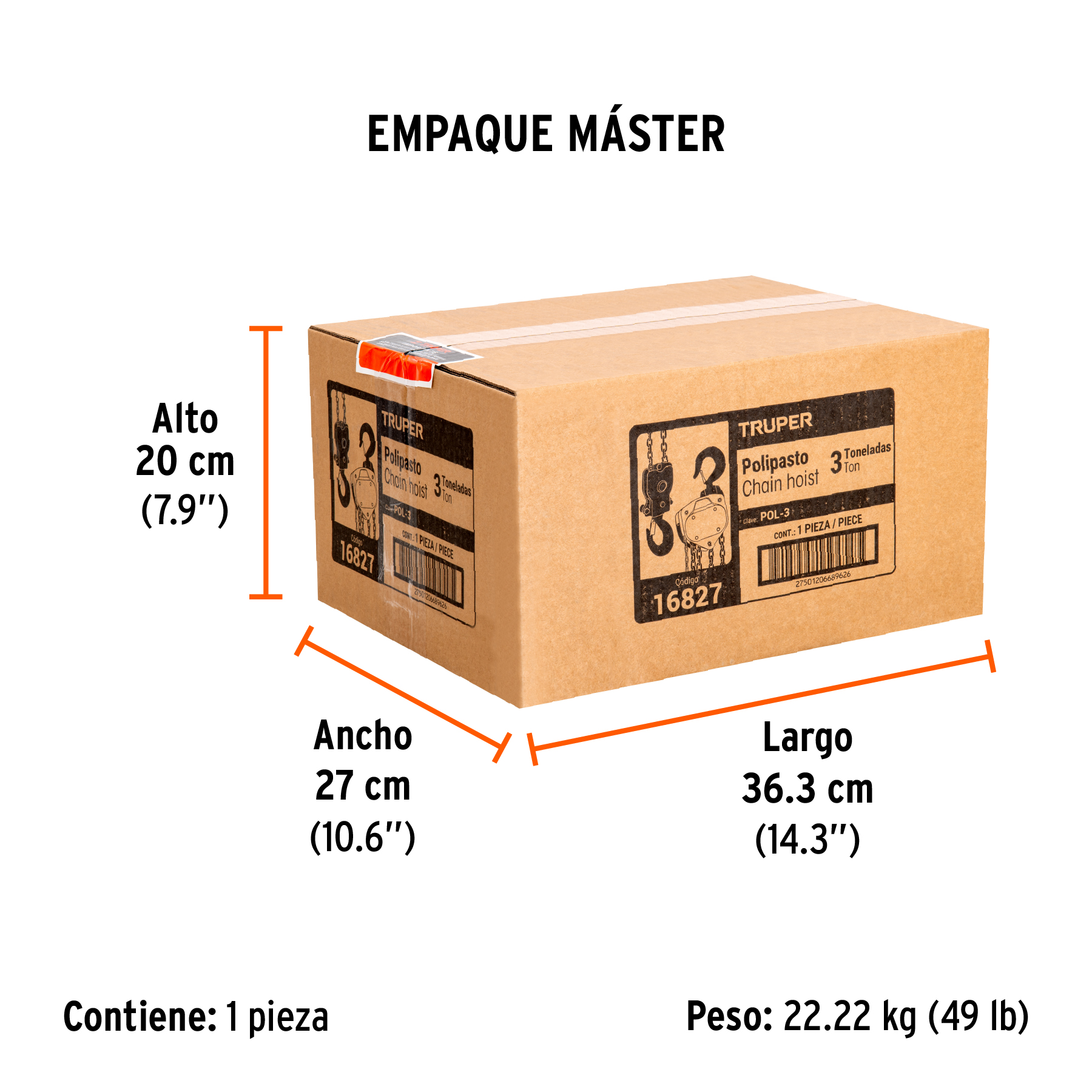 Polipasto de cadena, 3 toneladas, TRUPER TRUPER
