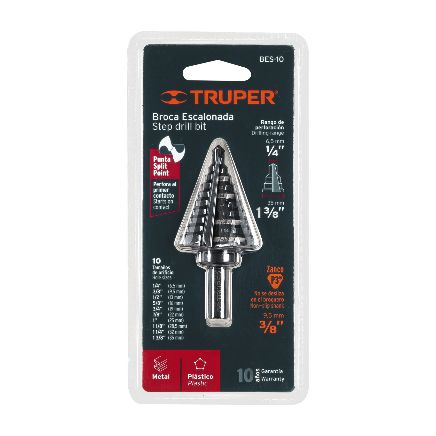 Broca escalonada óxido negro 10escalones 1/4 a 1-3/8",Truper TRUPER