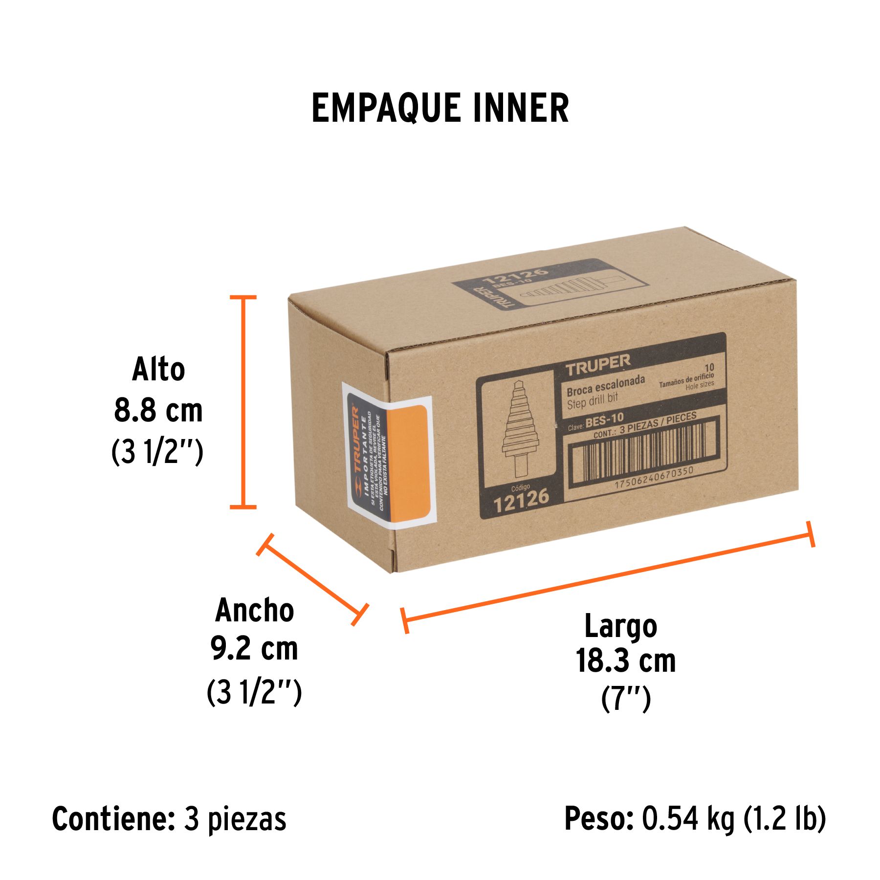 Broca escalonada óxido negro 10escalones 1/4 a 1-3/8",Truper TRUPER