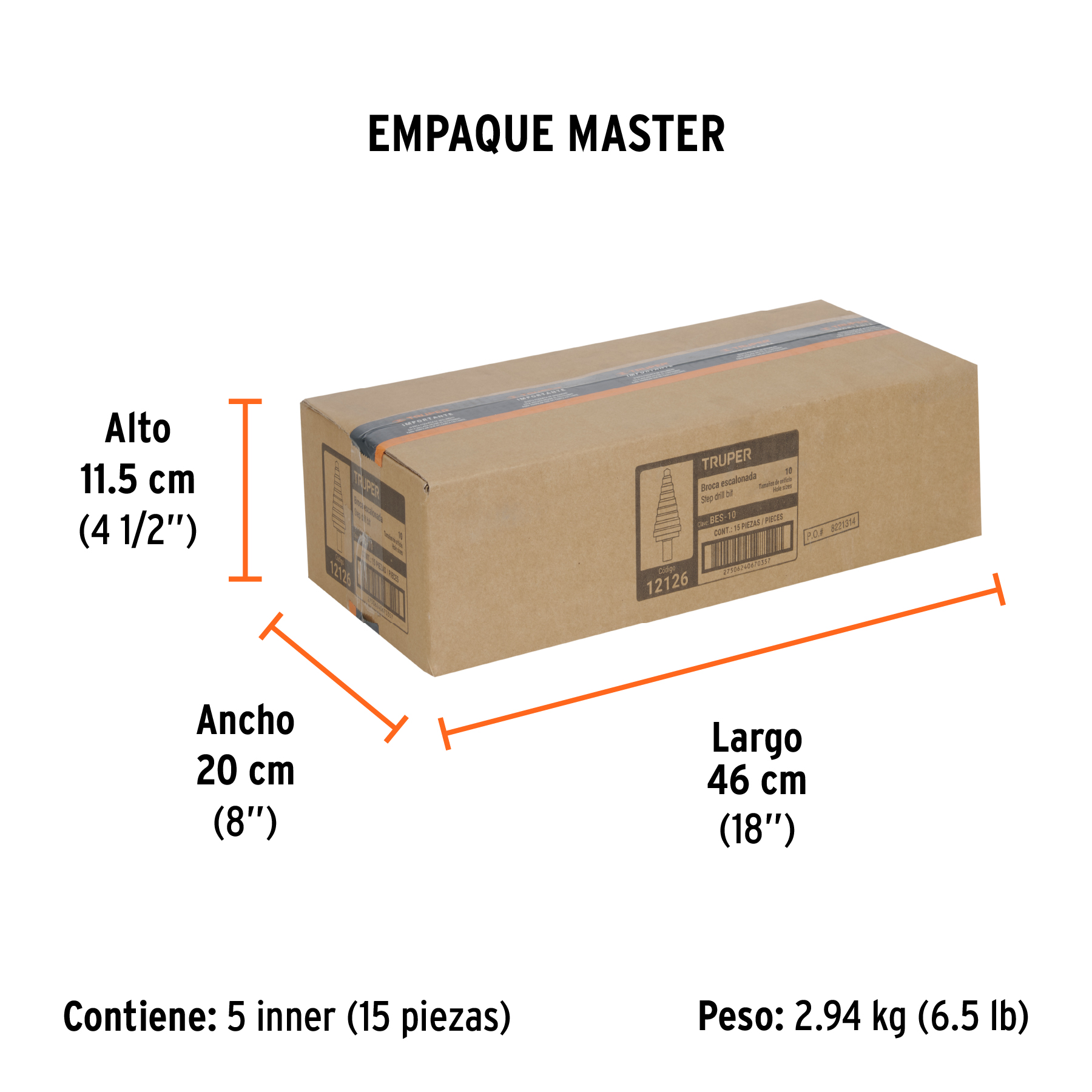 Broca escalonada óxido negro 10escalones 1/4 a 1-3/8",Truper TRUPER