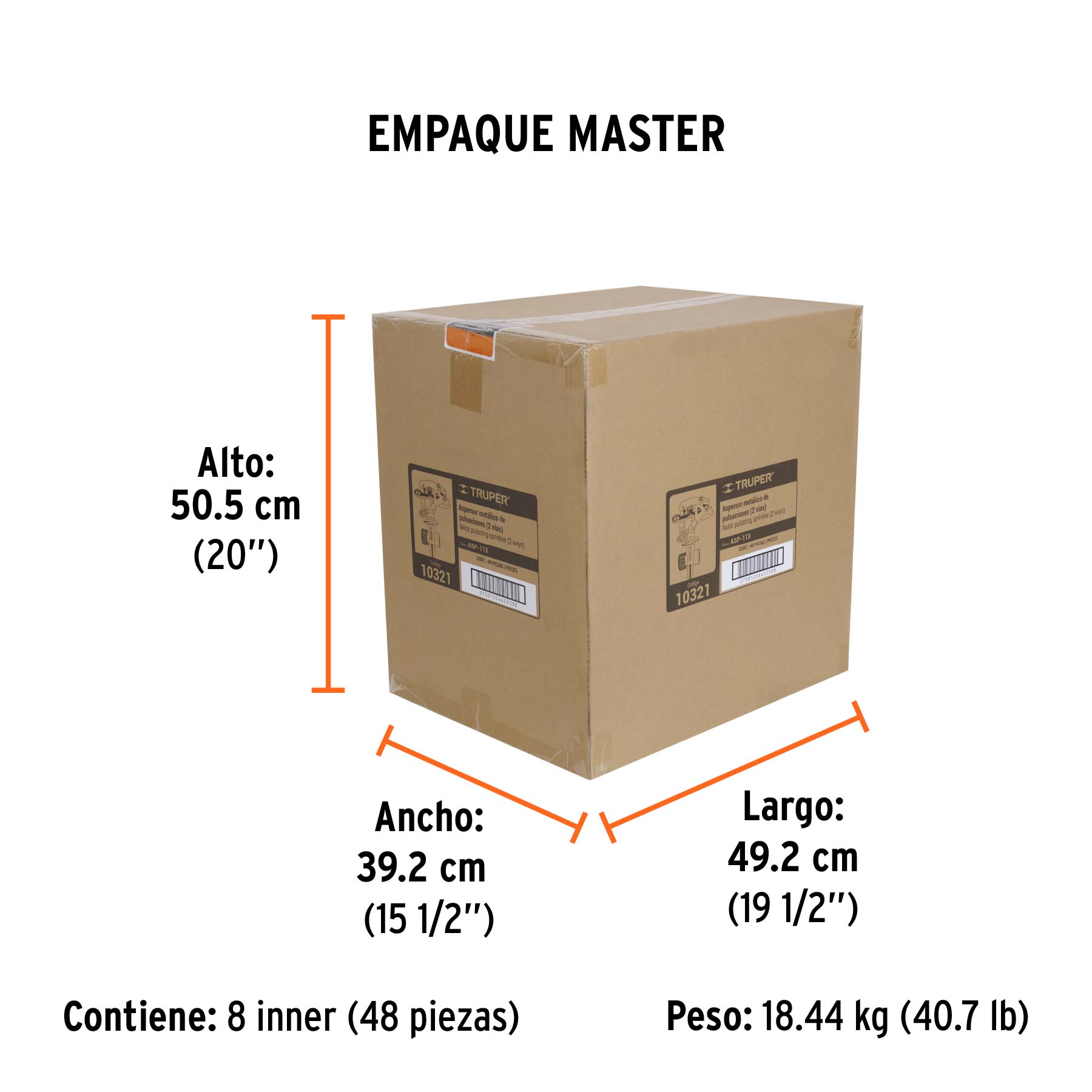 Aspersor metálico 11" dos vías, estaca metálica, TRUPER TRUPER