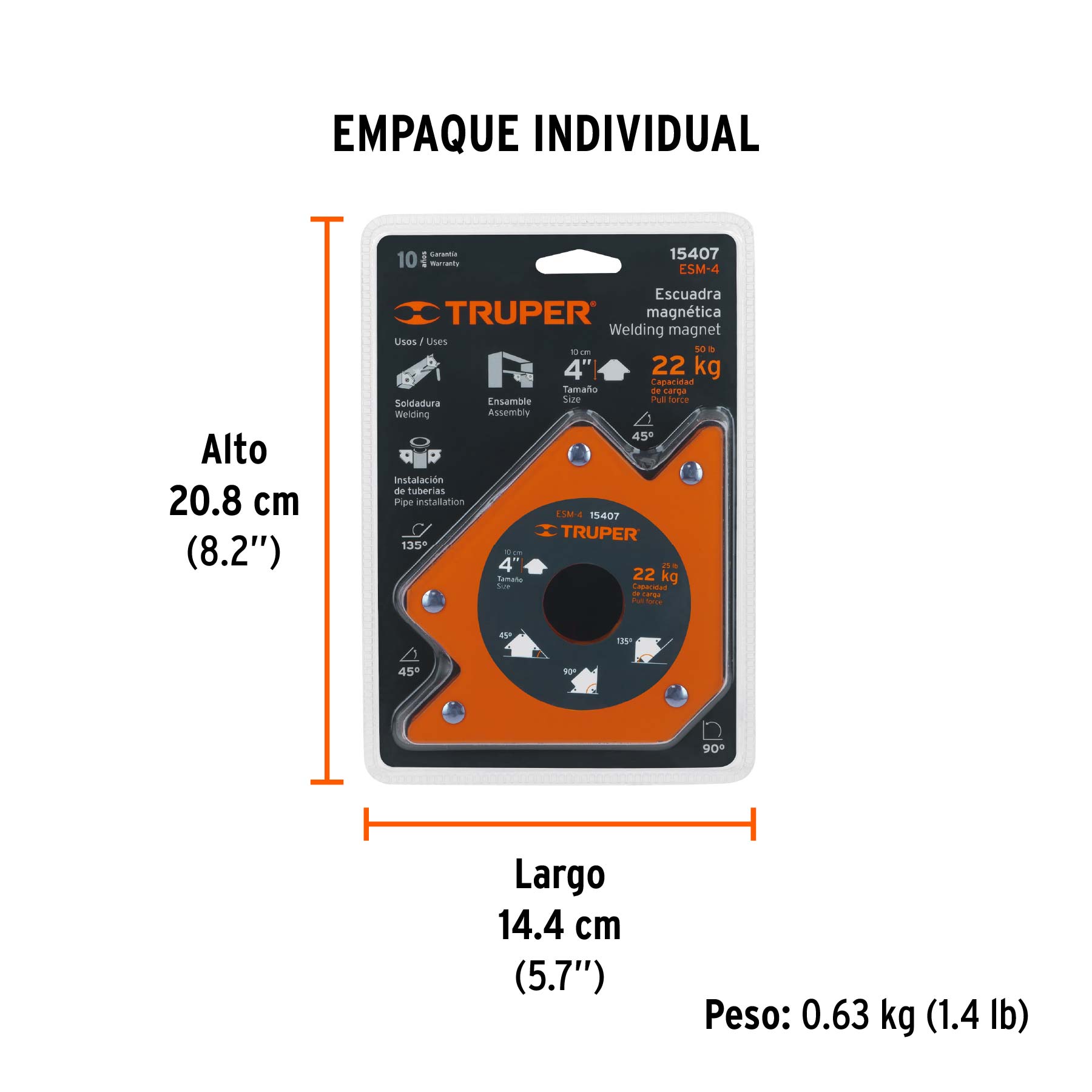 Escuadra magnética para soldar de 4", carga 22 kg, TRUPER TRUPER