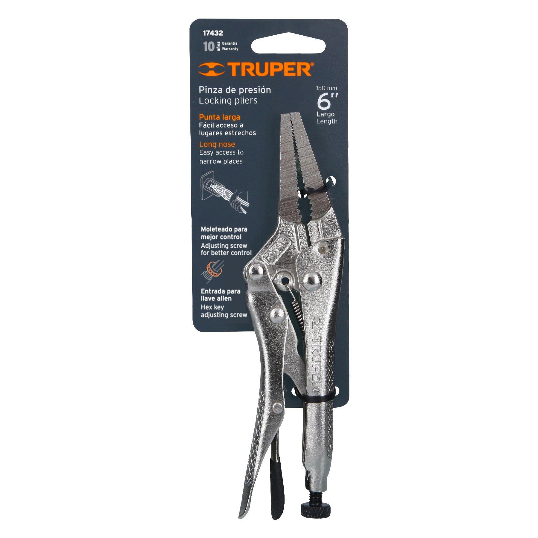 Pinza de presión 6", punta larga, TRUPER TRUPER
