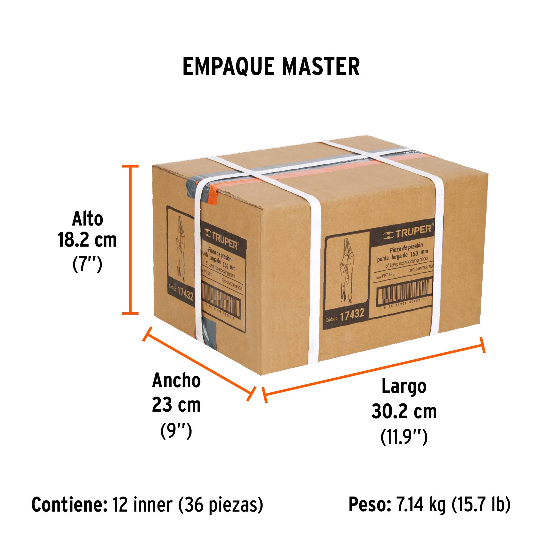 Pinza de presión 6", punta larga, TRUPER TRUPER