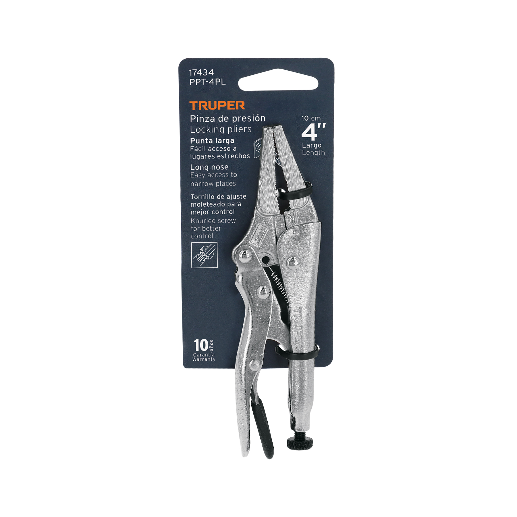 Pinza de presión 4", punta larga, TRUPER TRUPER