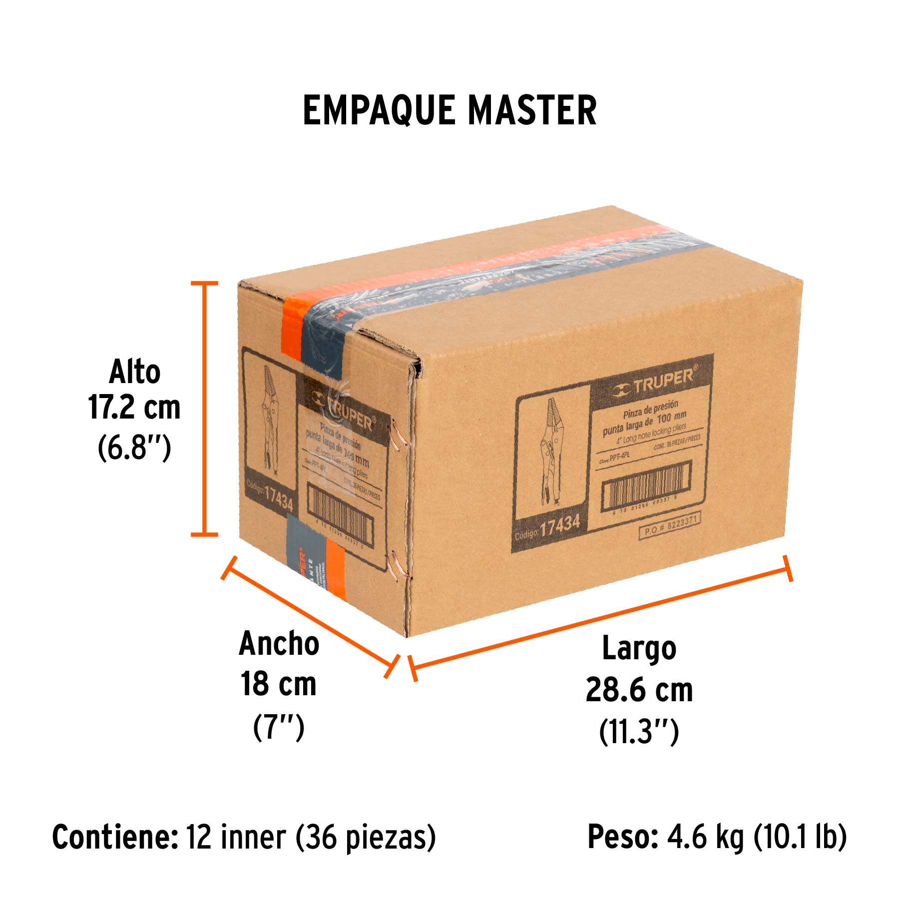 Pinza de presión 4", punta larga, TRUPER TRUPER