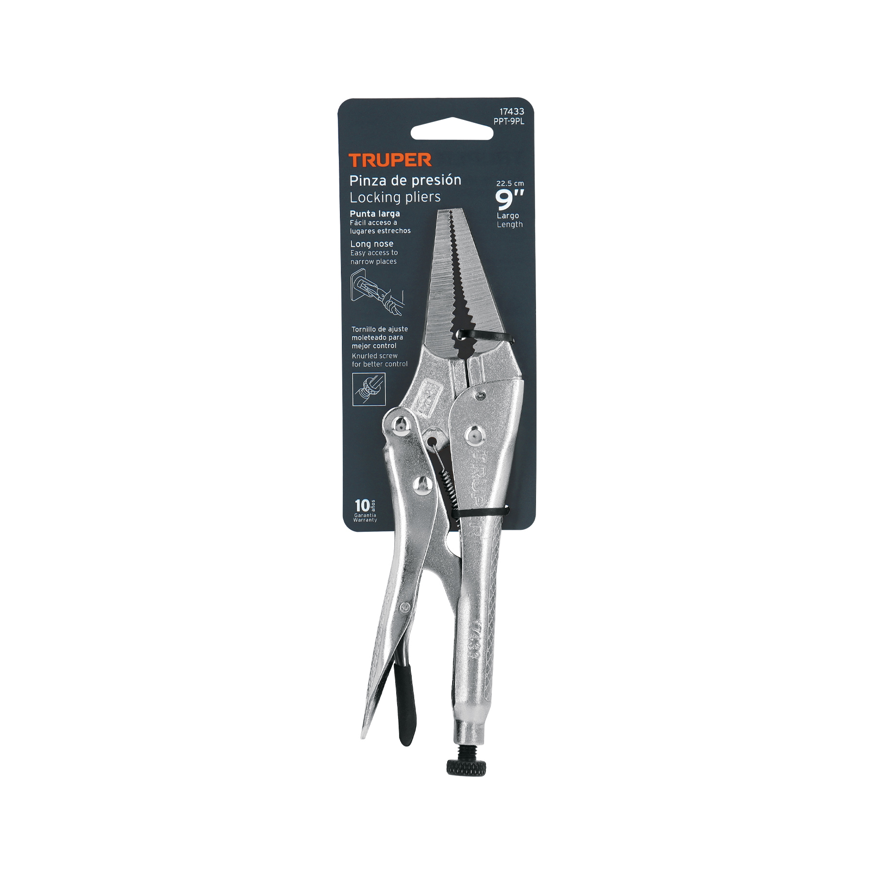 Pinza de presión 9", punta larga, TRUPER TRUPER