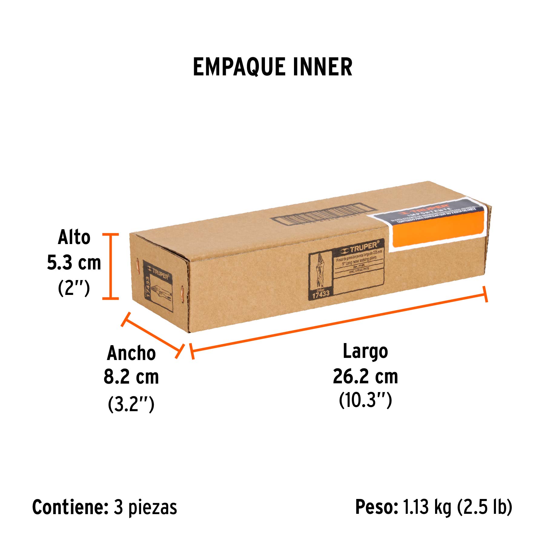 Pinza de presión 9", punta larga, TRUPER TRUPER