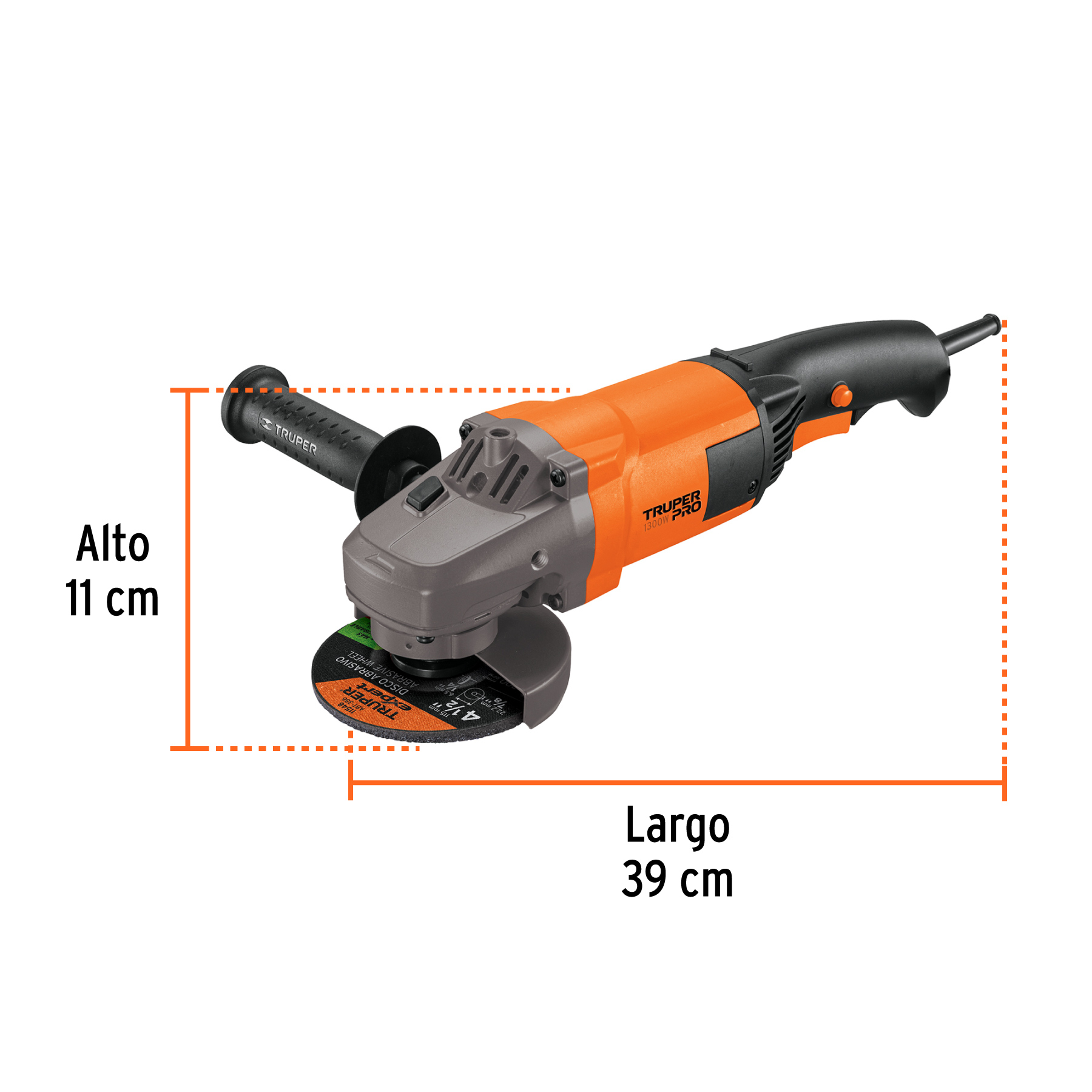 Esmeriladora angular 4-1/2", 1300W, TRUPER PRO TRUPER