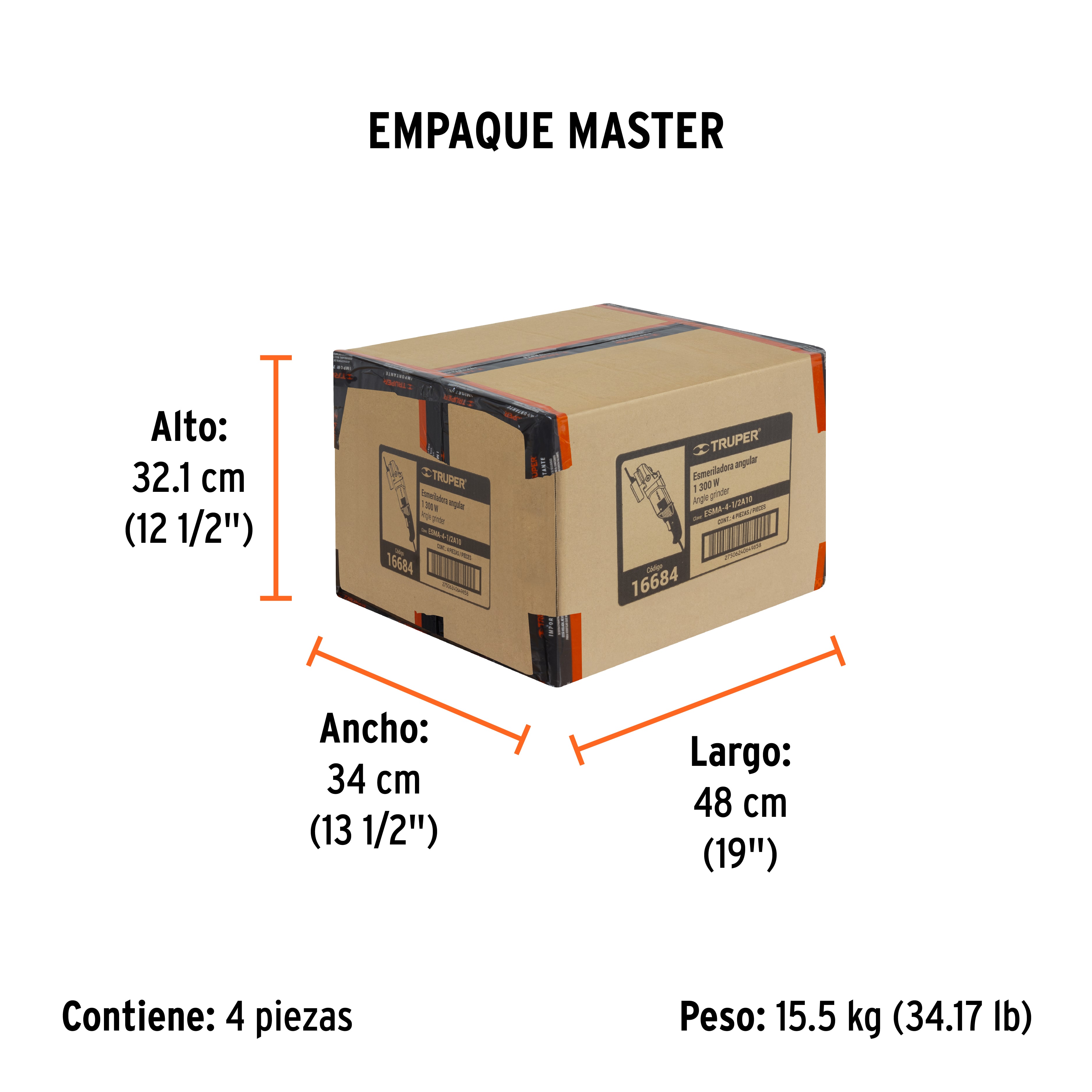 Esmeriladora angular 4-1/2", 1300W, TRUPER PRO TRUPER