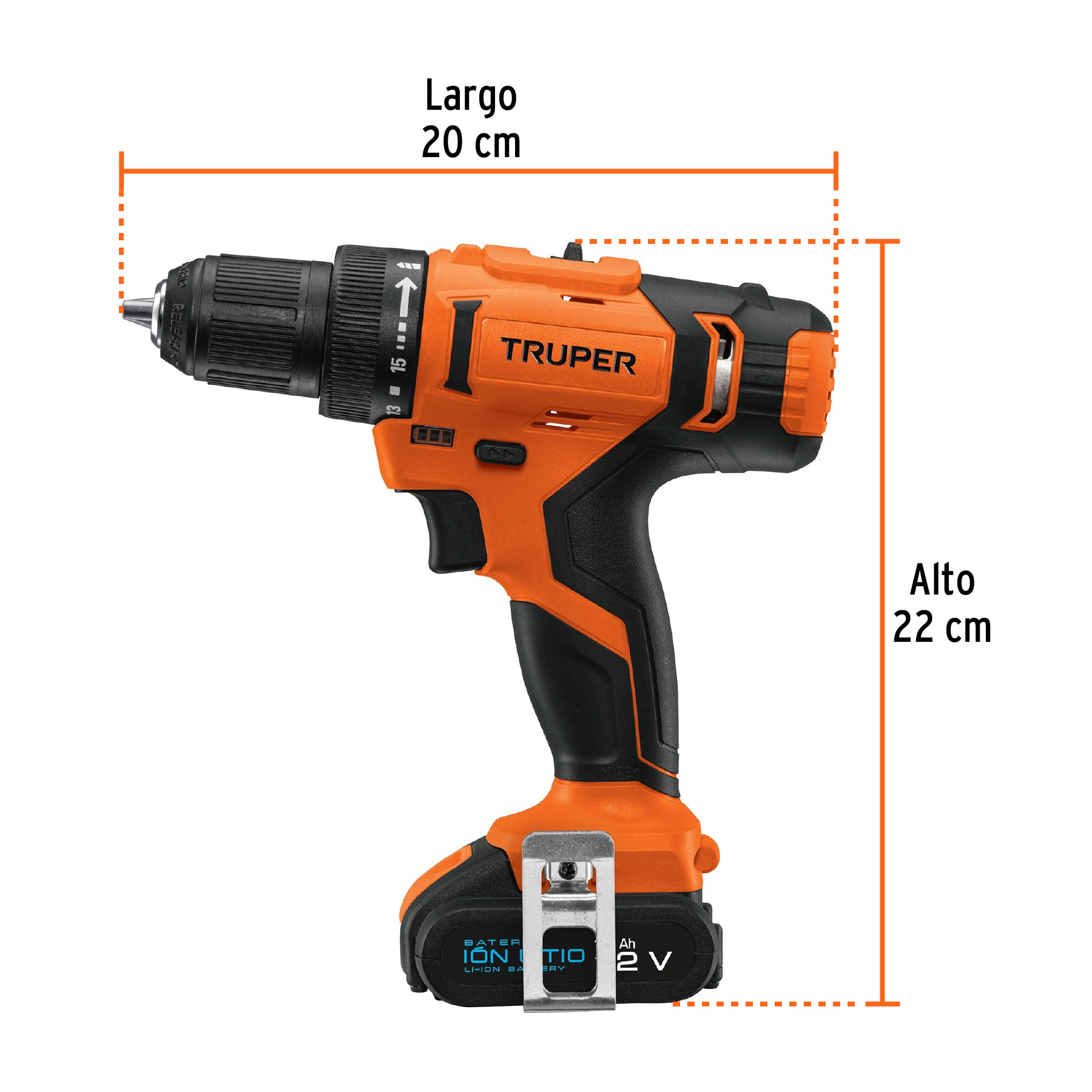 Taladro/destornillador 3/8", 12V, 1 batería 2Ah, PRO TRUPER
