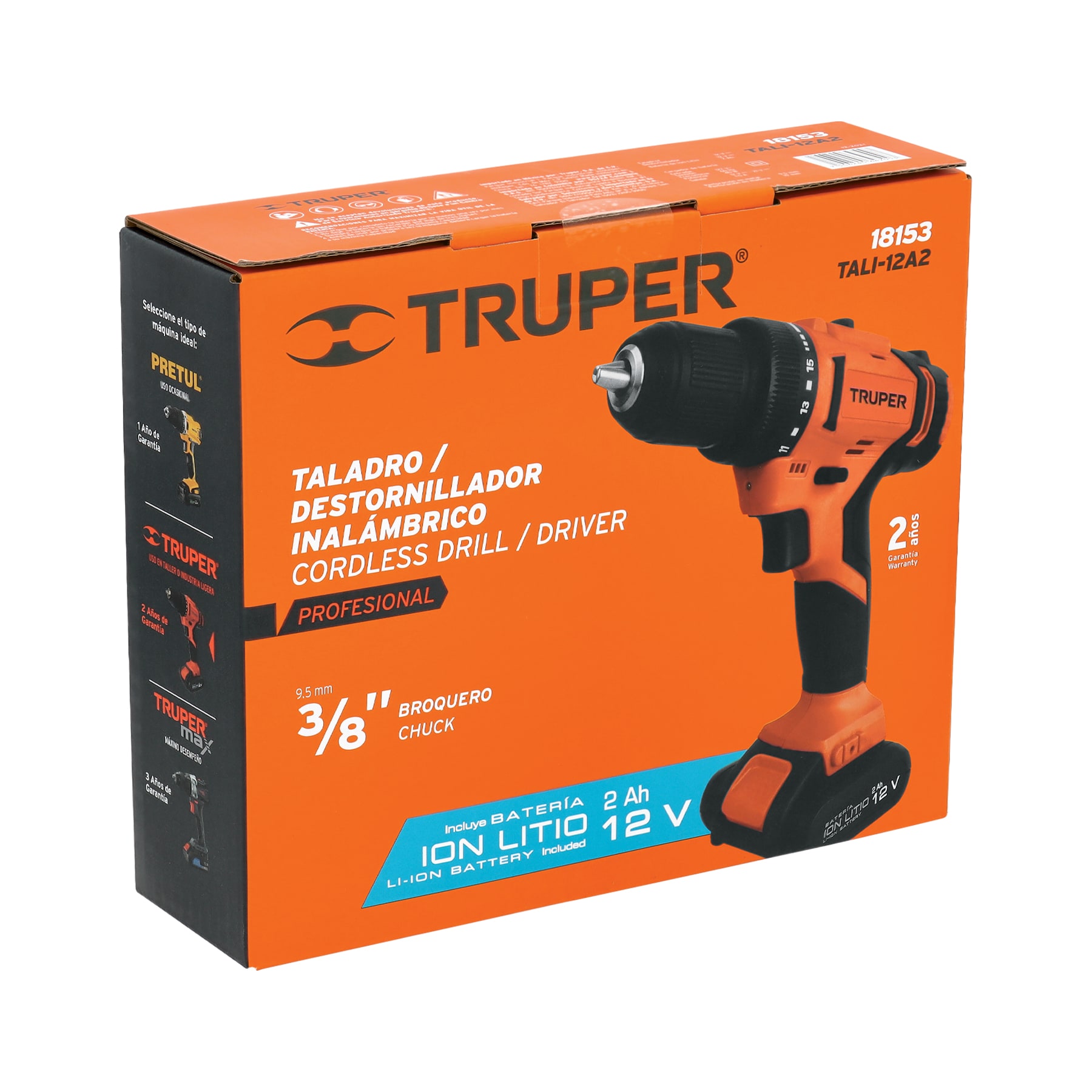 Taladro/destornillador 3/8", 12V, 1 batería 2Ah, PRO TRUPER