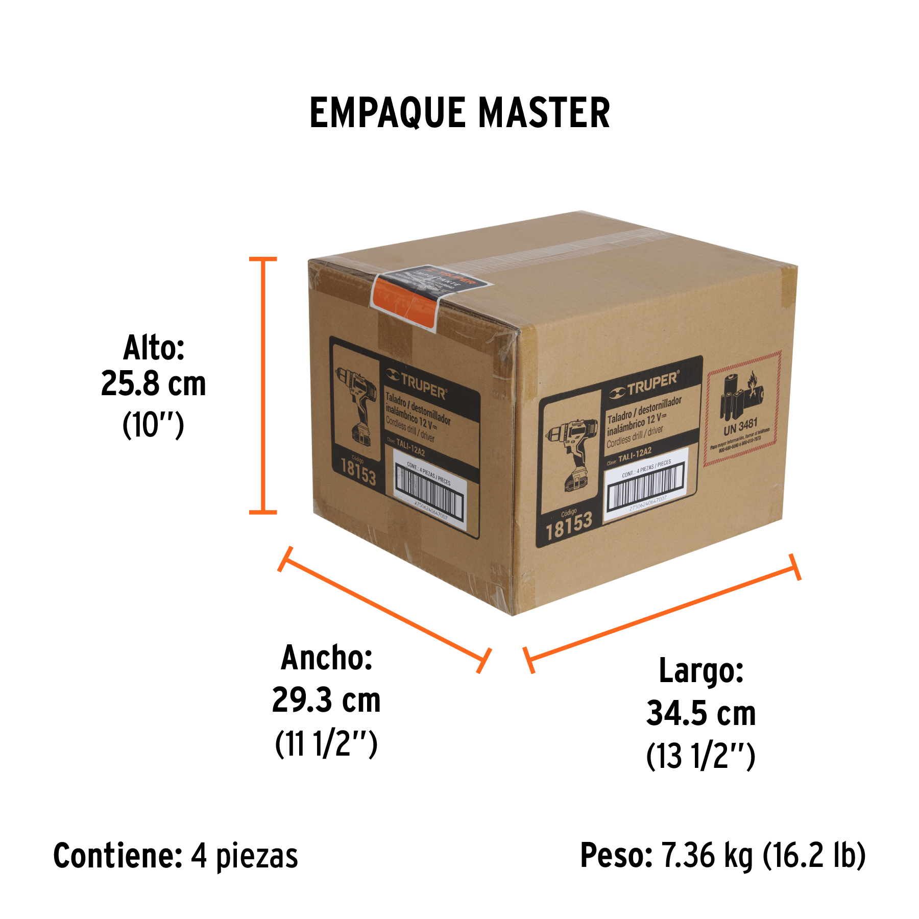 Taladro/destornillador 3/8", 12V, 1 batería 2Ah, PRO TRUPER