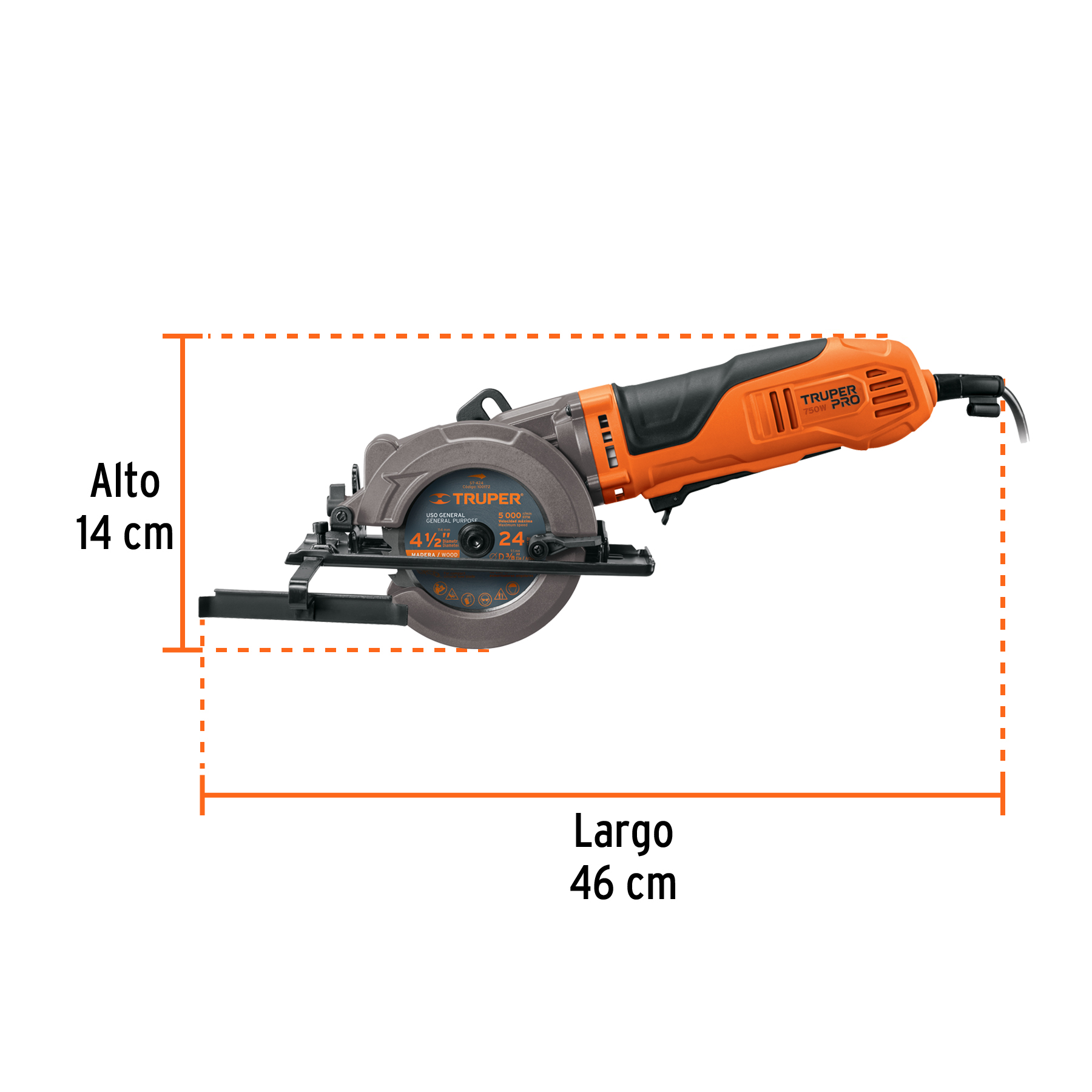 Sierra circular compacta 4-1/2", 750W, TRUPER PRO TRUPER