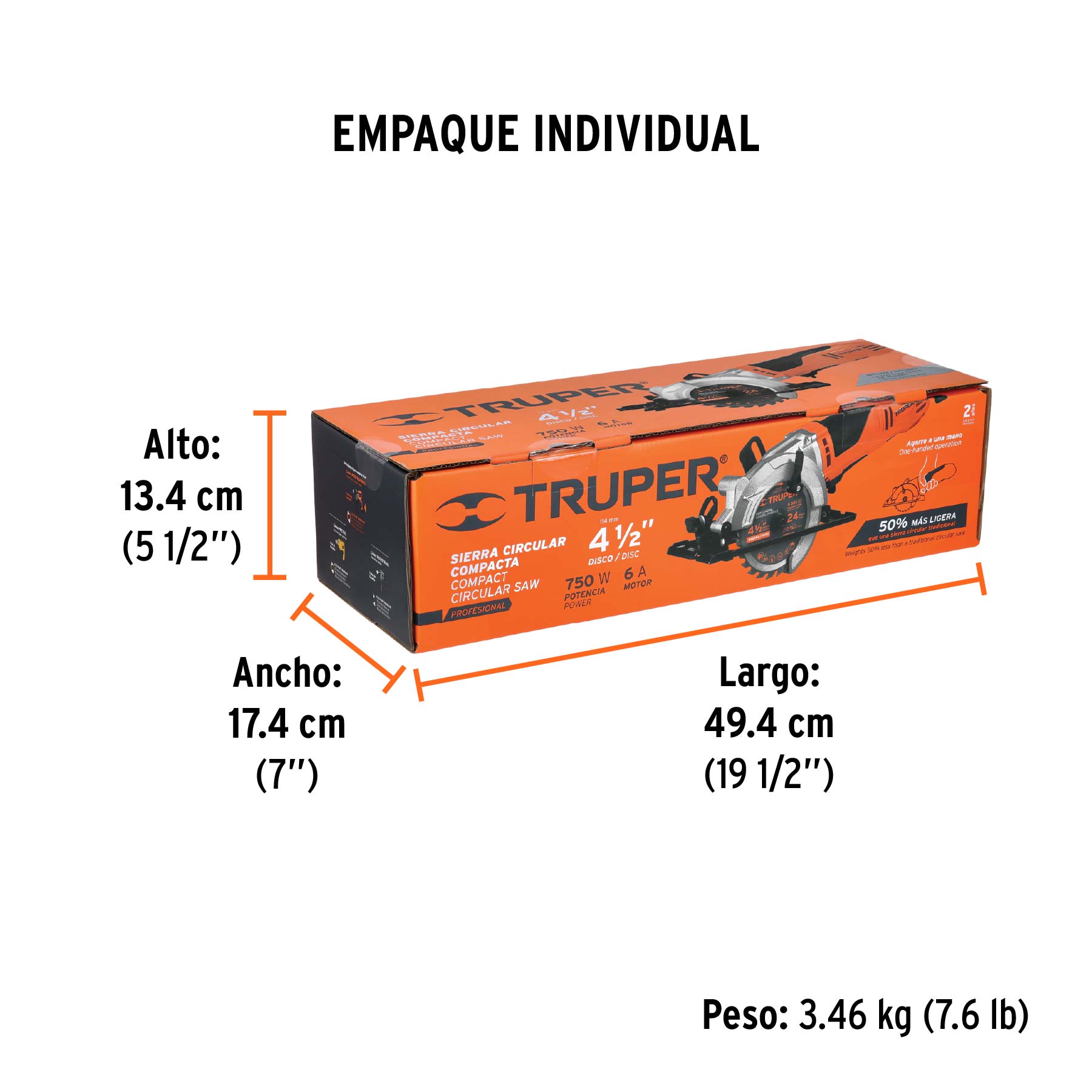 Sierra circular compacta 4-1/2", 750W, TRUPER PRO TRUPER