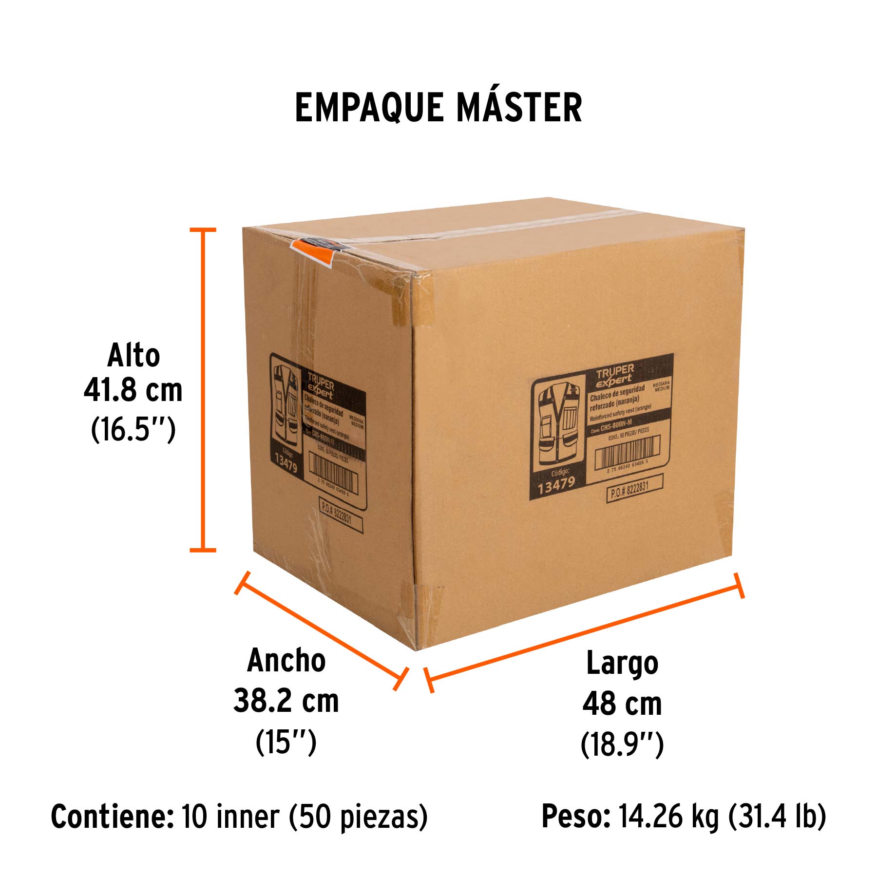 Chaleco seguridad reforzado naranja con bolsas, M, EXPERT TRUPER