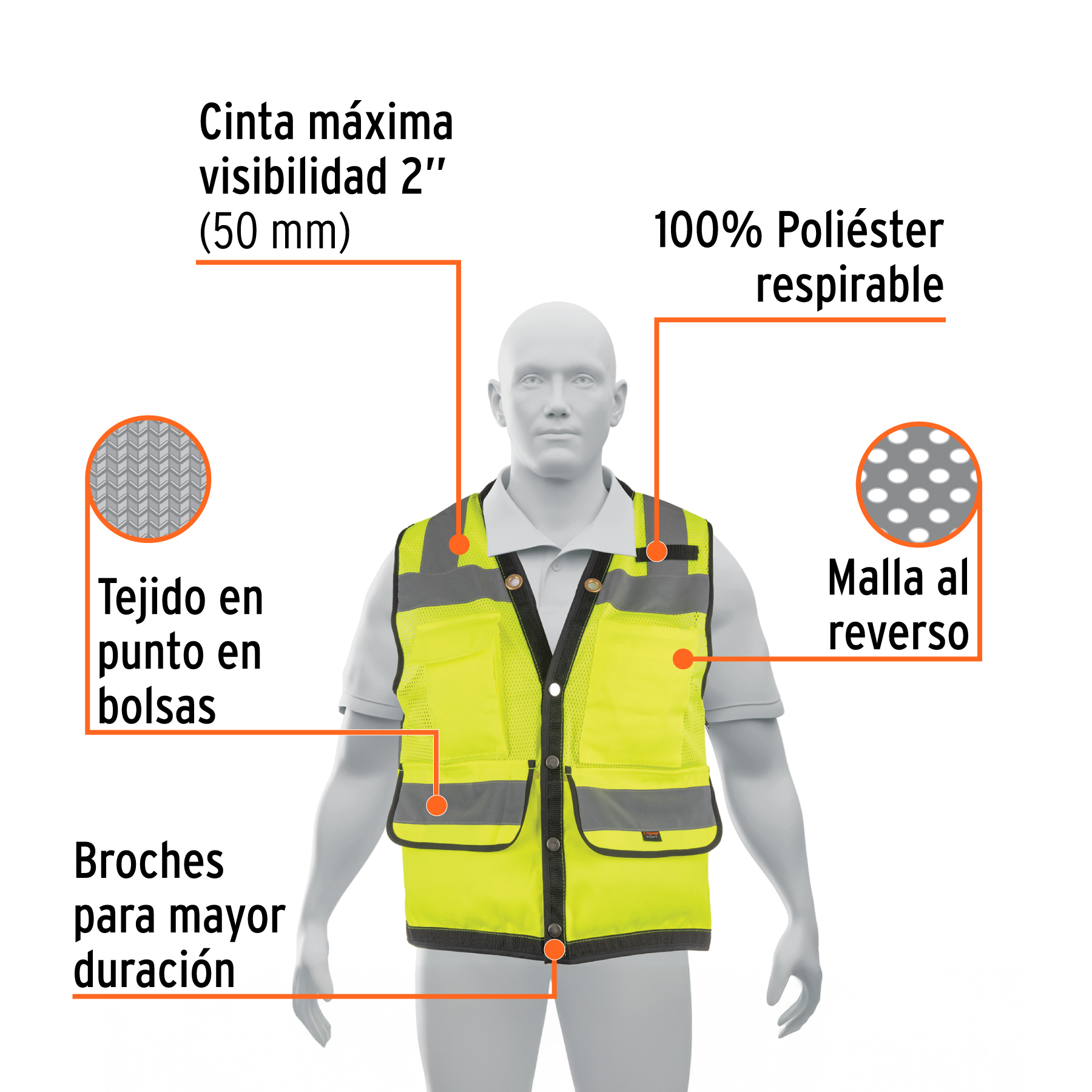 Chaleco seguridad reforzado amarillo con bolsas, M, EXPERT TRUPER