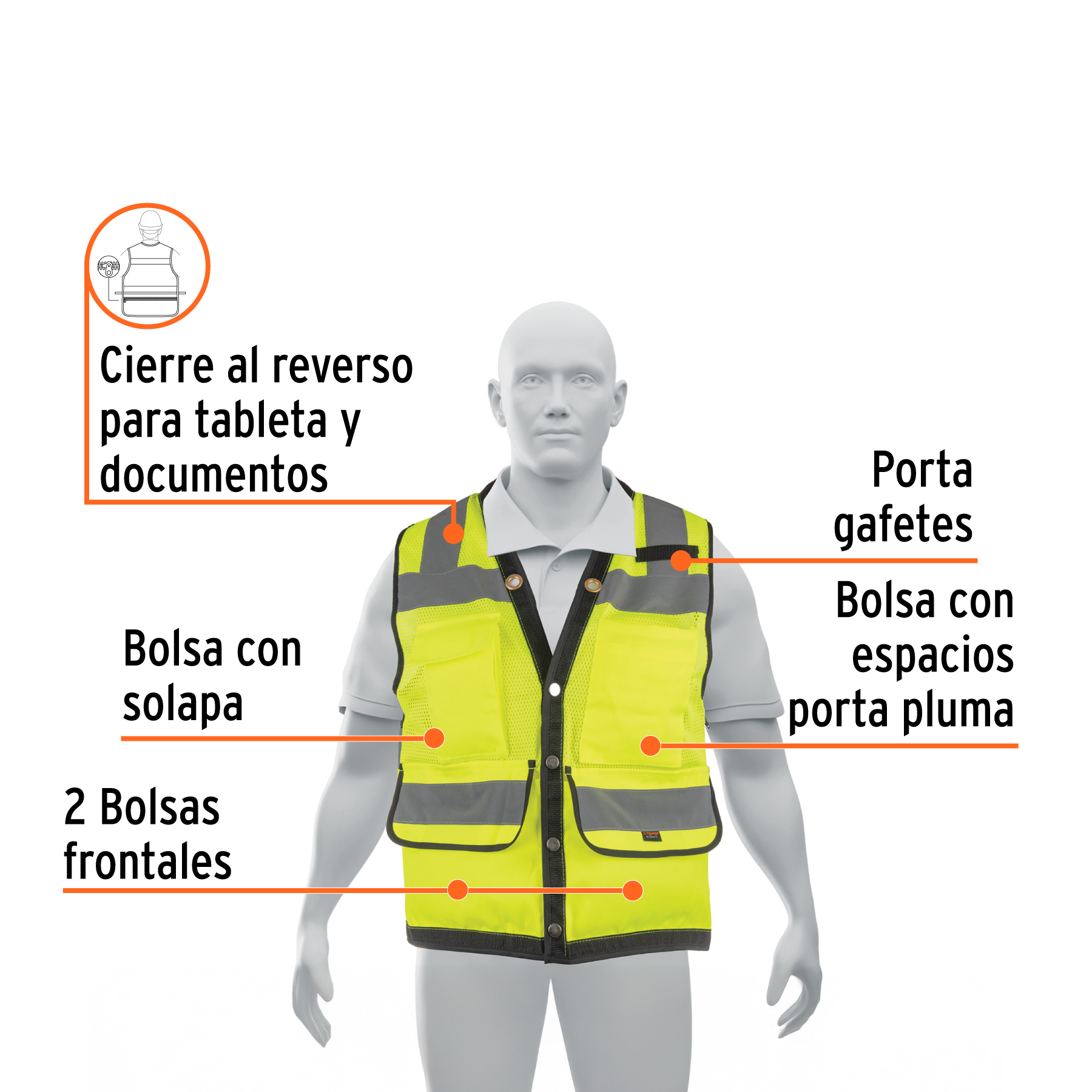 Chaleco seguridad reforzado amarillo con bolsas, M, EXPERT TRUPER