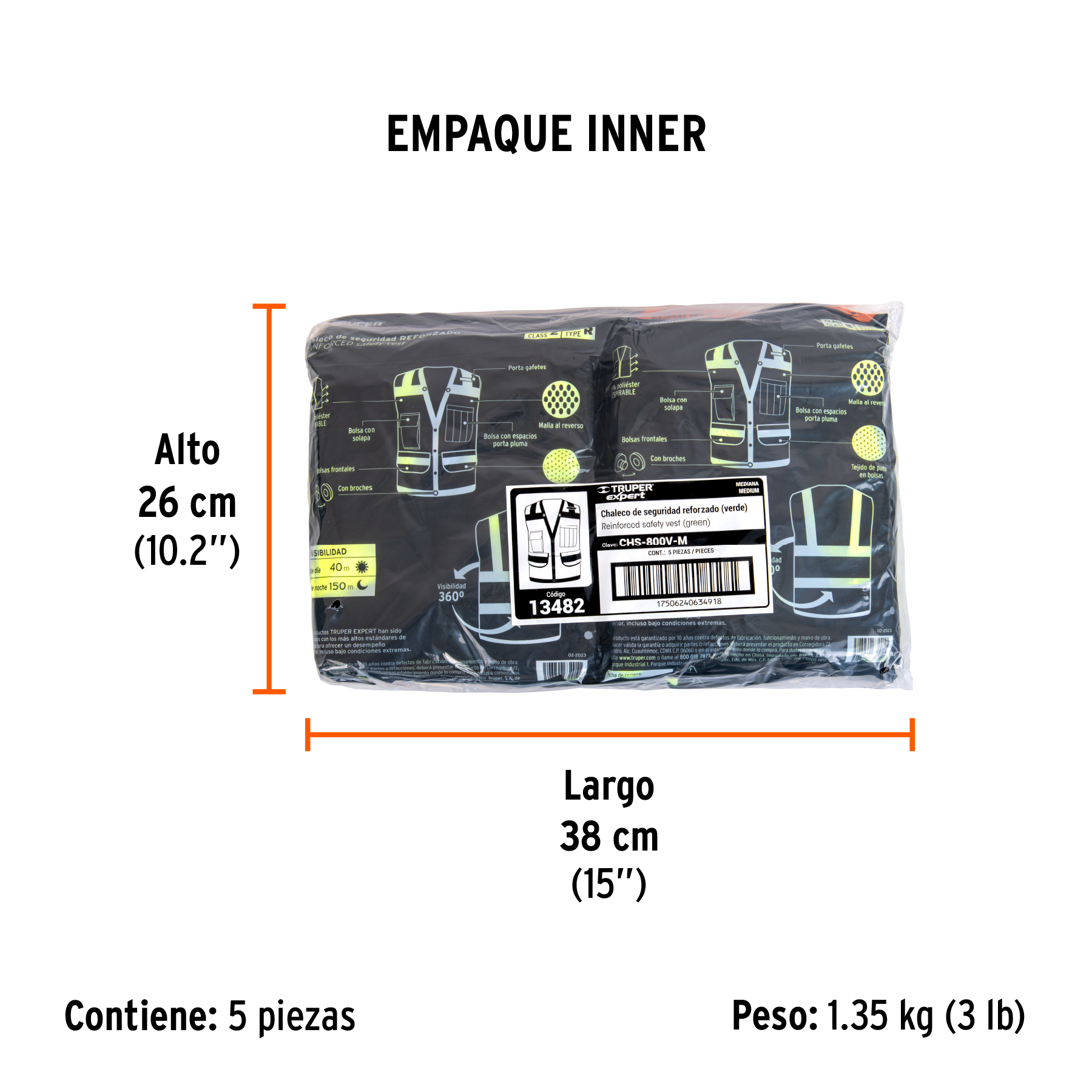 Chaleco seguridad reforzado amarillo con bolsas, M, EXPERT TRUPER