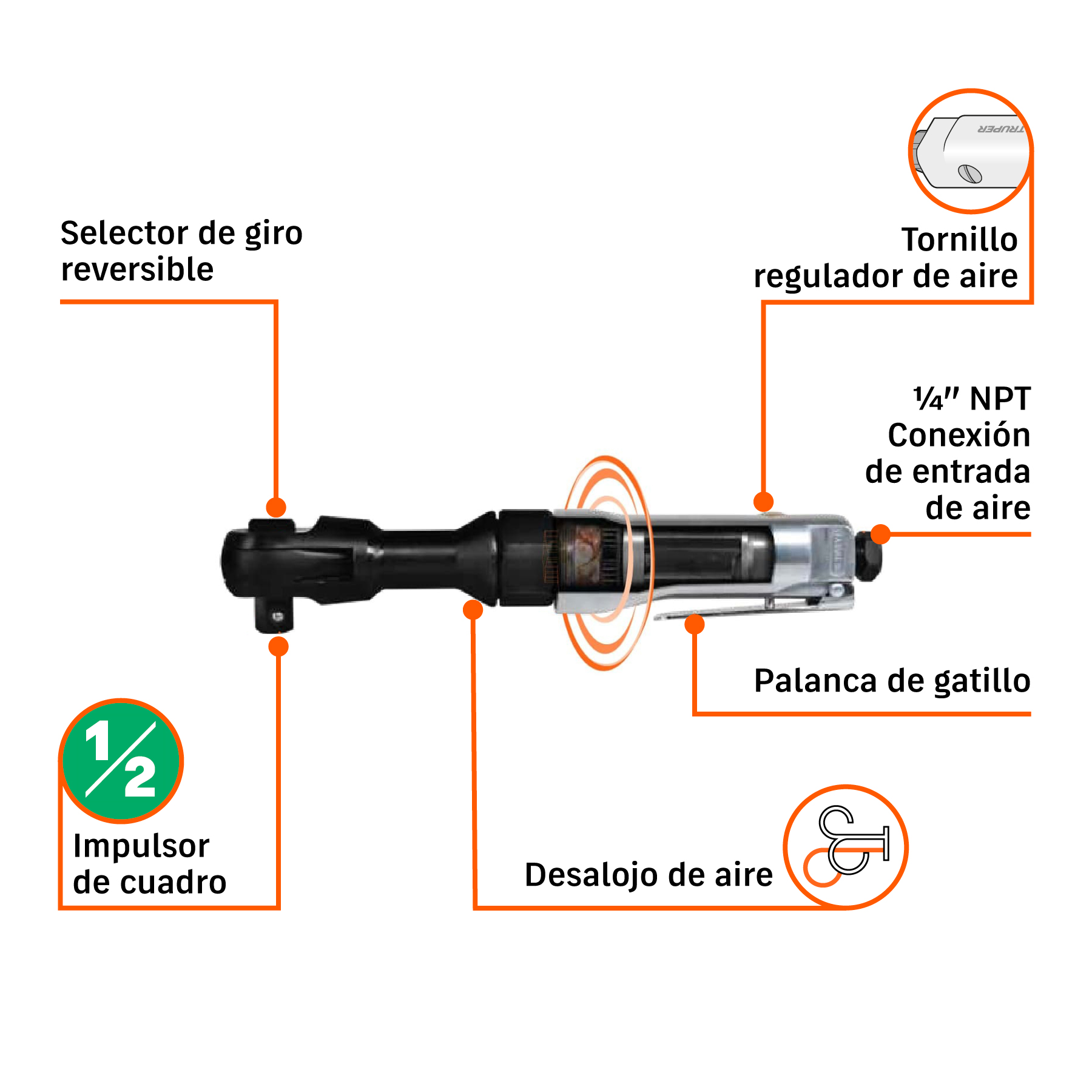 Matraca de impacto neumática 1/2", TRUPER TRUPER