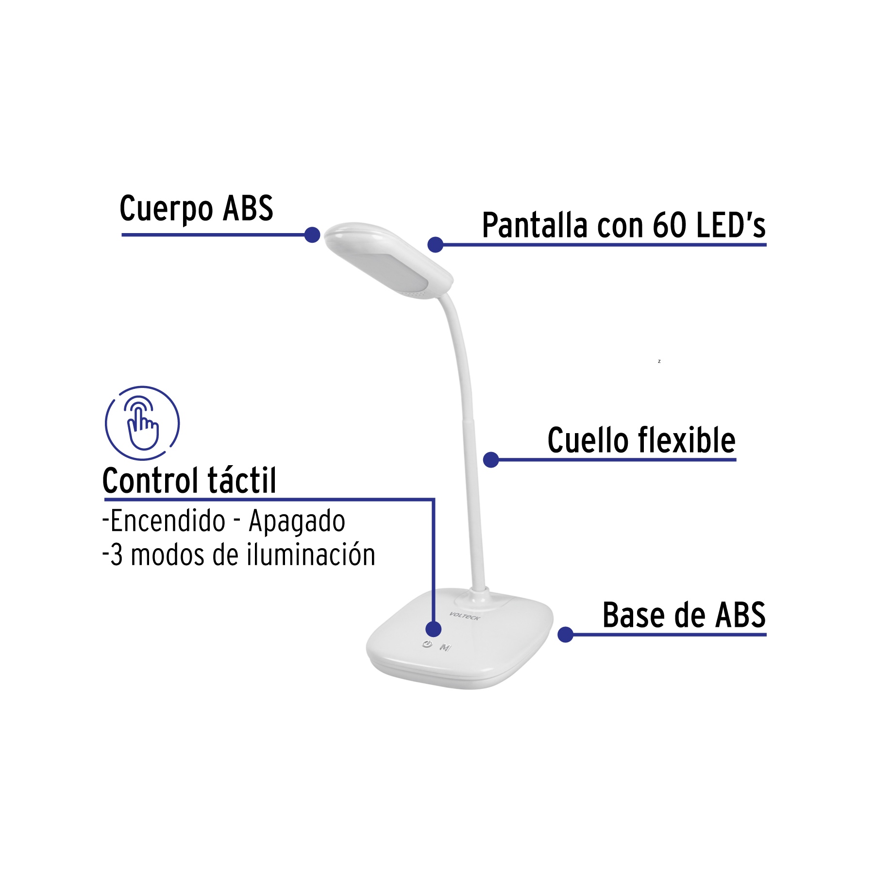 Lámpara de LED 5W cuello flexible para escritorio, VOLTECK TRUPER