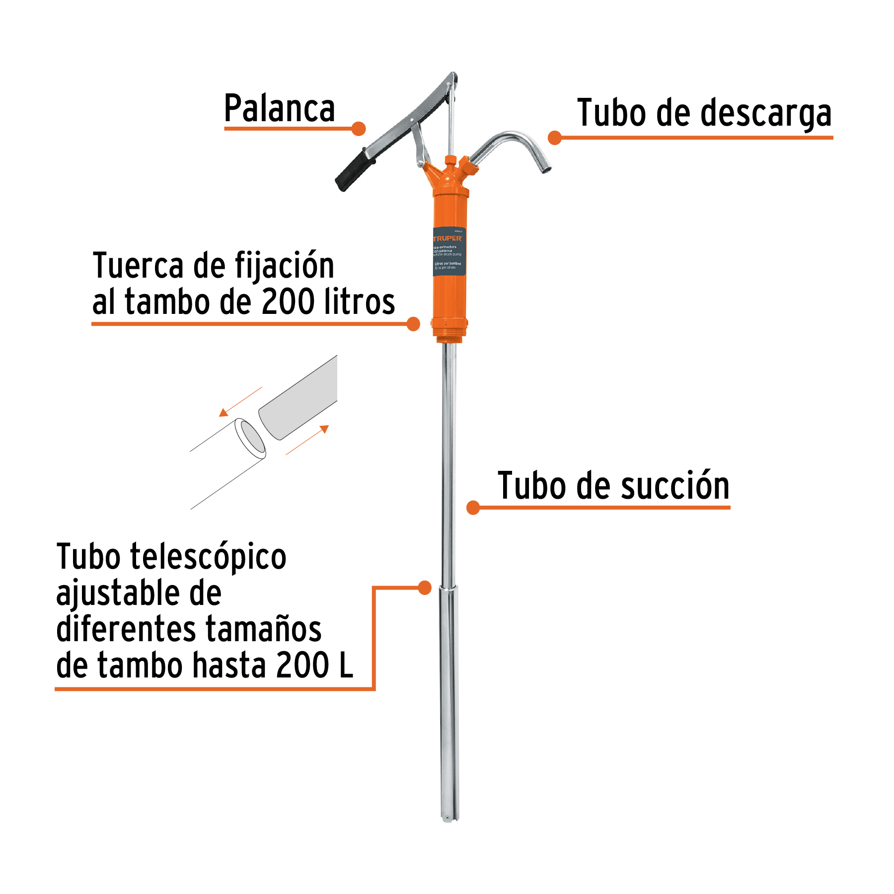 Bomba manual extractora de aceites con palanca, TRUPER TRUPER