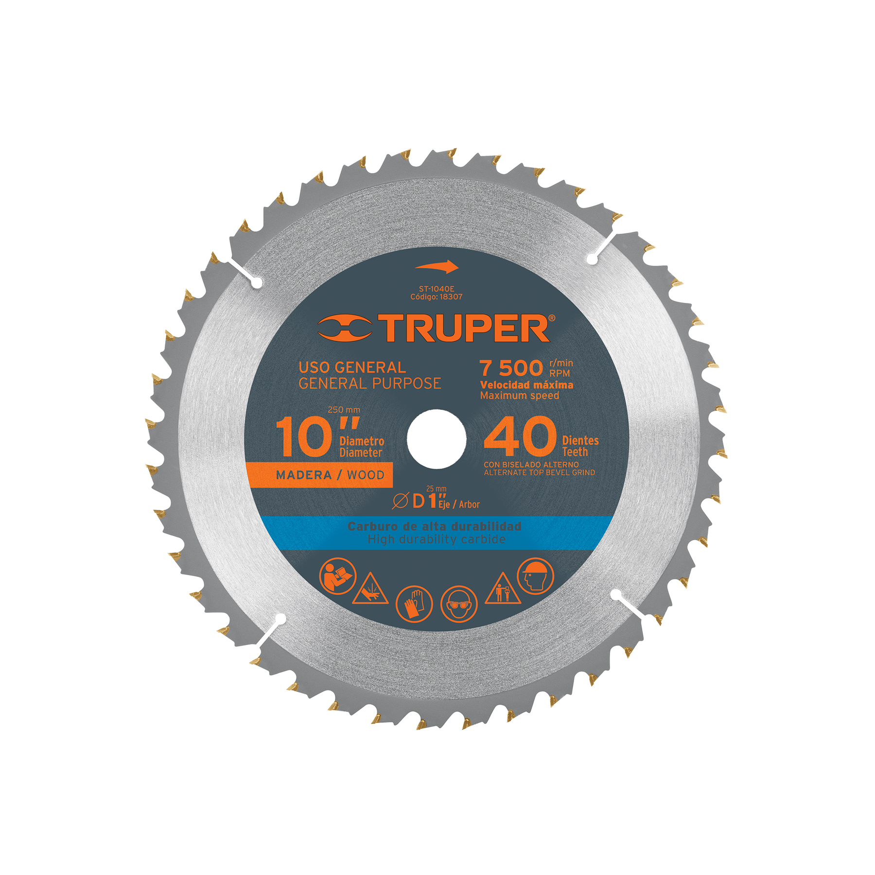 Disco sierra 10" para madera, 40 dientes centro 1", TRUPER TRUPER
