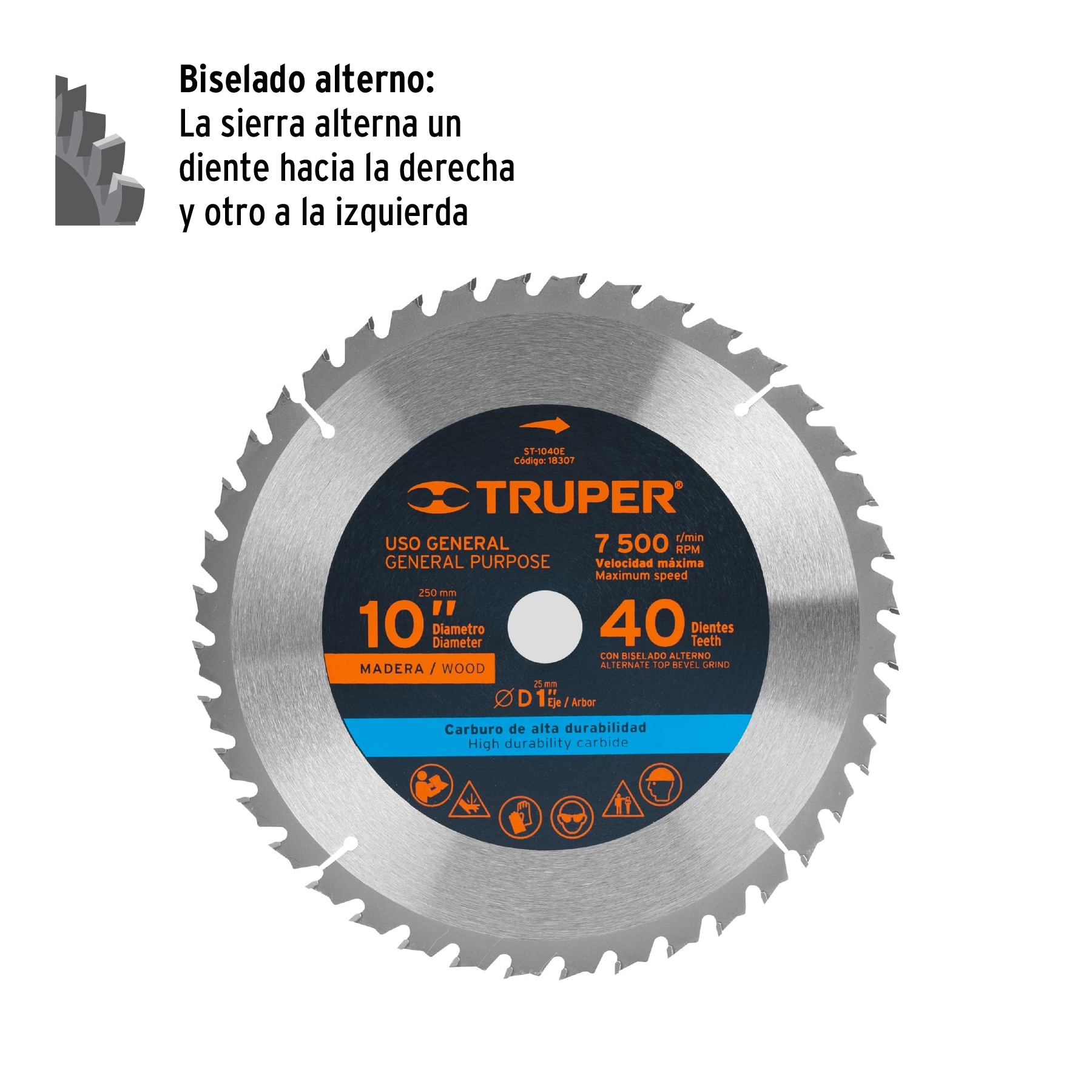 Disco sierra 10" para madera, 40 dientes centro 1", TRUPER TRUPER