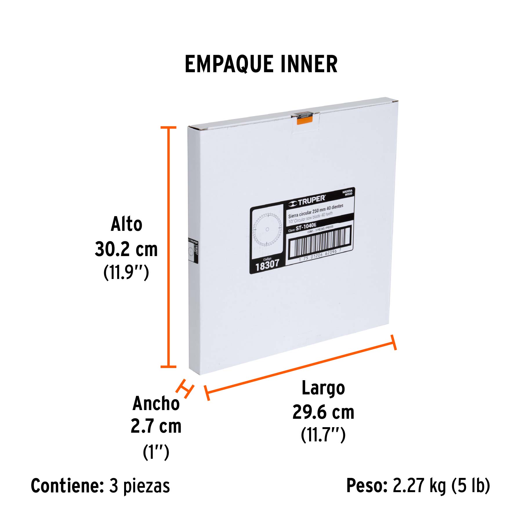 Disco sierra 10" para madera, 40 dientes centro 1", TRUPER TRUPER
