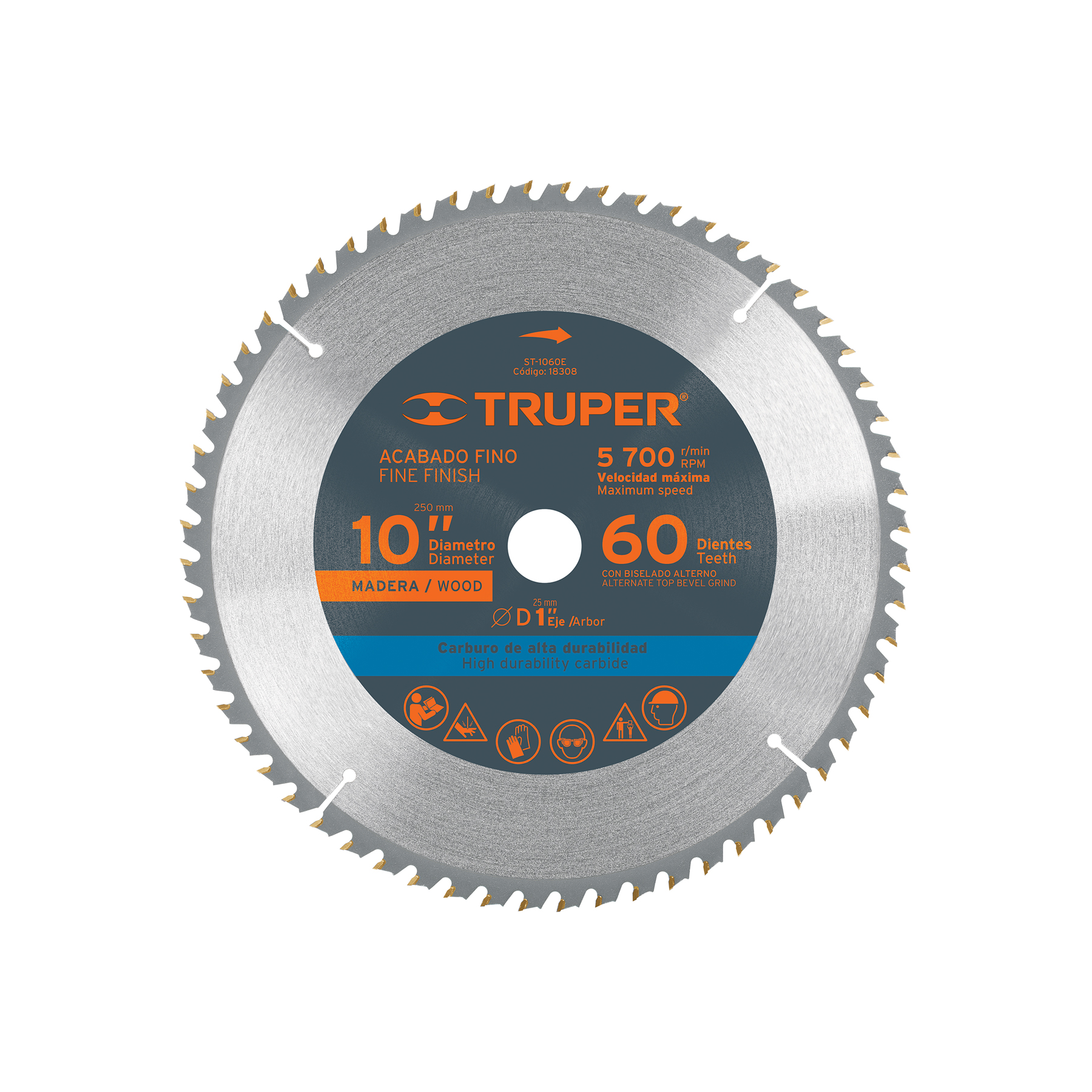 Disco sierra 10" para madera, 60 dientes centro 1", TRUPER TRUPER